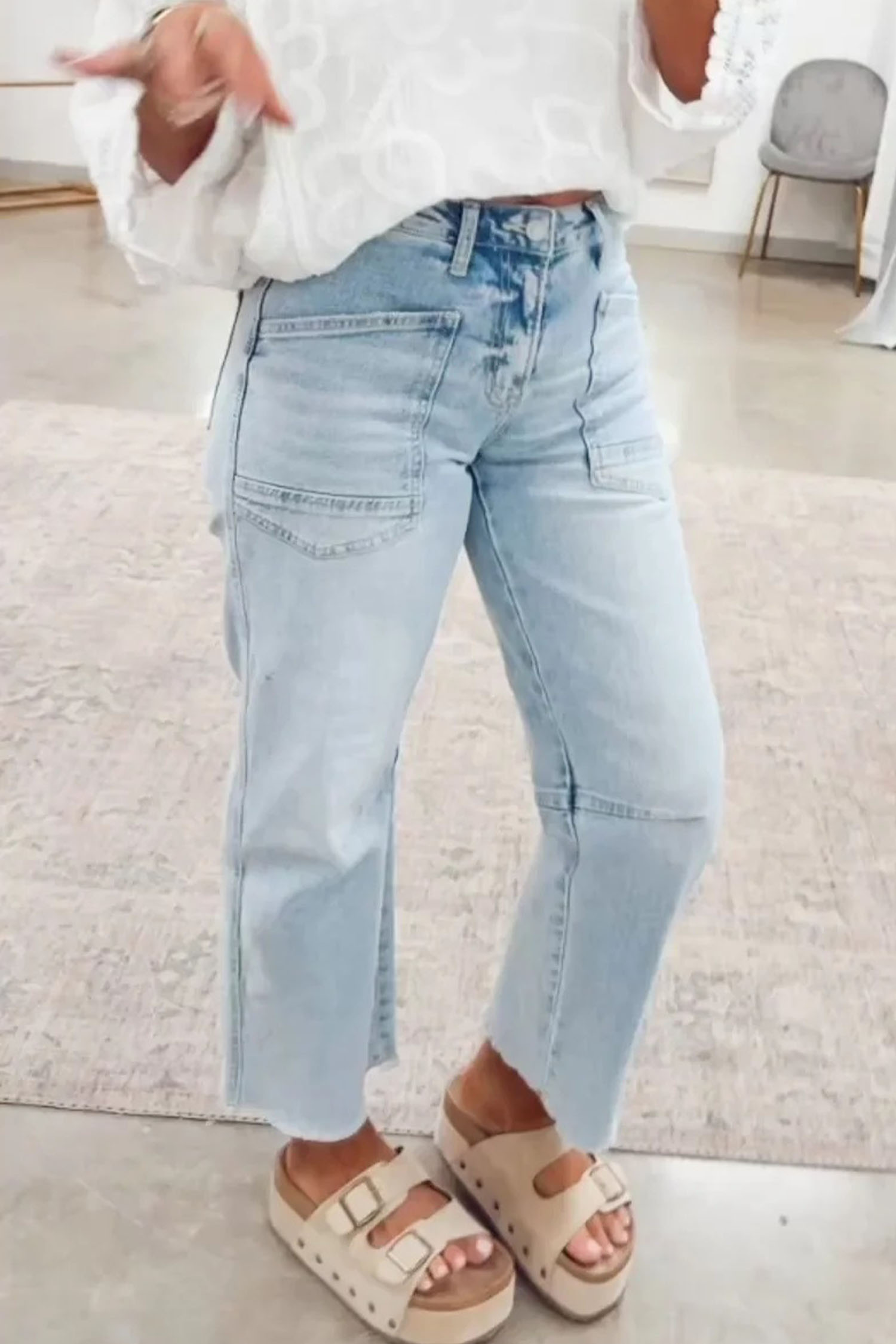 Chic Beau Blue Frayed Cropped Jeans for Women – Casual High Waist Denim for Daily Wear - Detail View 3 Chic Beau Blue Frayed Cropped Jeans for Women – Casual High Waist Denim for Daily Wear - Detail View 3