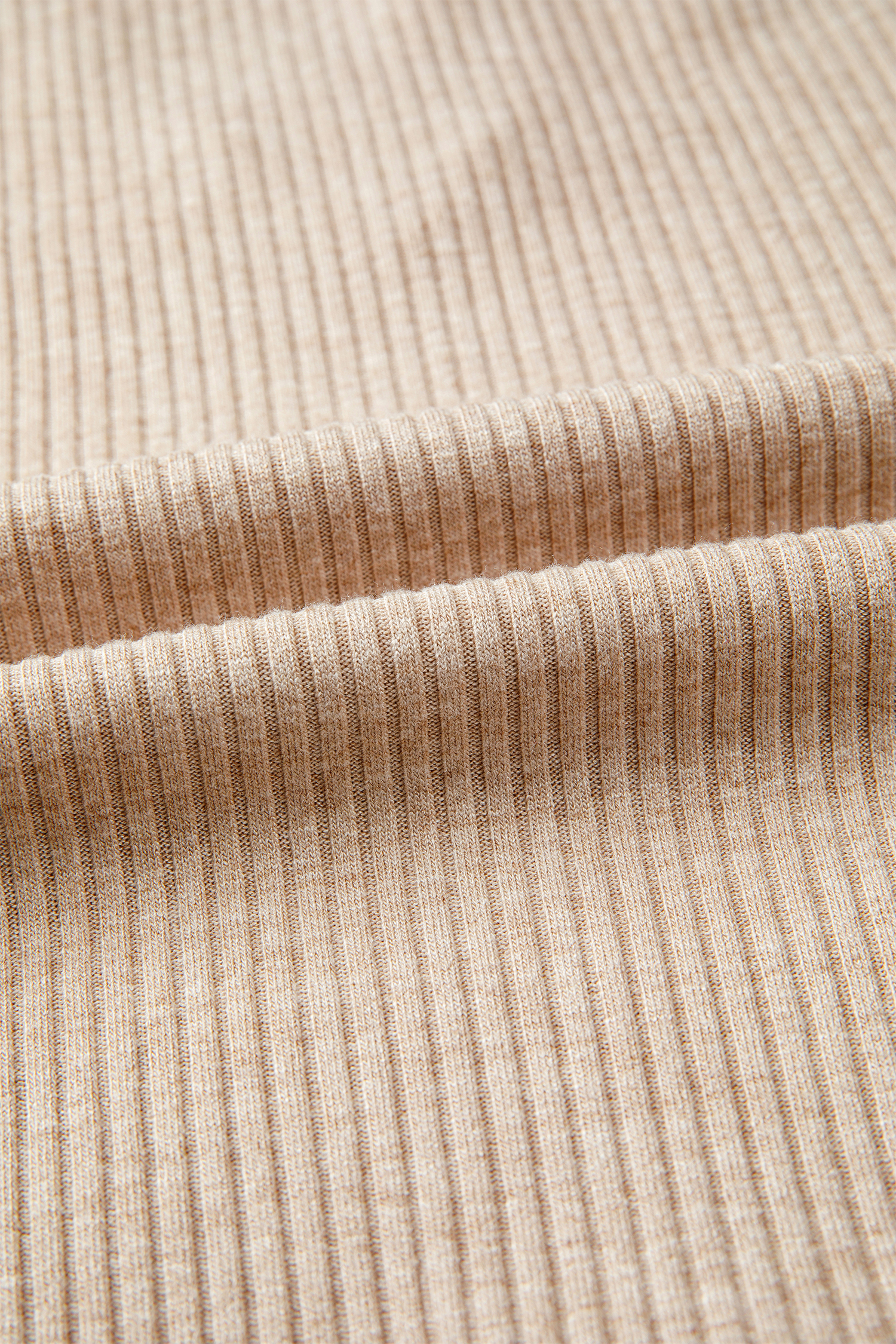 Women's Beige Ribbed Knit Blouse – Denim Color Block Patchwork V-Neck Top with Button Detail for Casual Daily Wear - Detail View 10 Women's Beige Ribbed Knit Blouse – Denim Color Block Patchwork V-Neck Top with Button Detail for Casual Daily Wear - Detail View 10