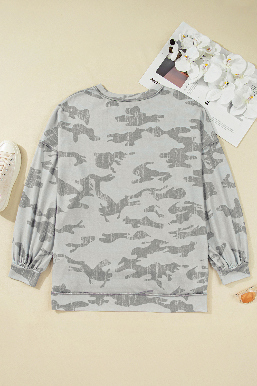 Trendy Multicolour Camouflage Print Sweatshirt for Plus Size Women – Perfect for Fall & Autumn Outings - Detail View 5 Trendy Multicolour Camouflage Print Sweatshirt for Plus Size Women – Perfect for Fall & Autumn Outings - Detail View 5