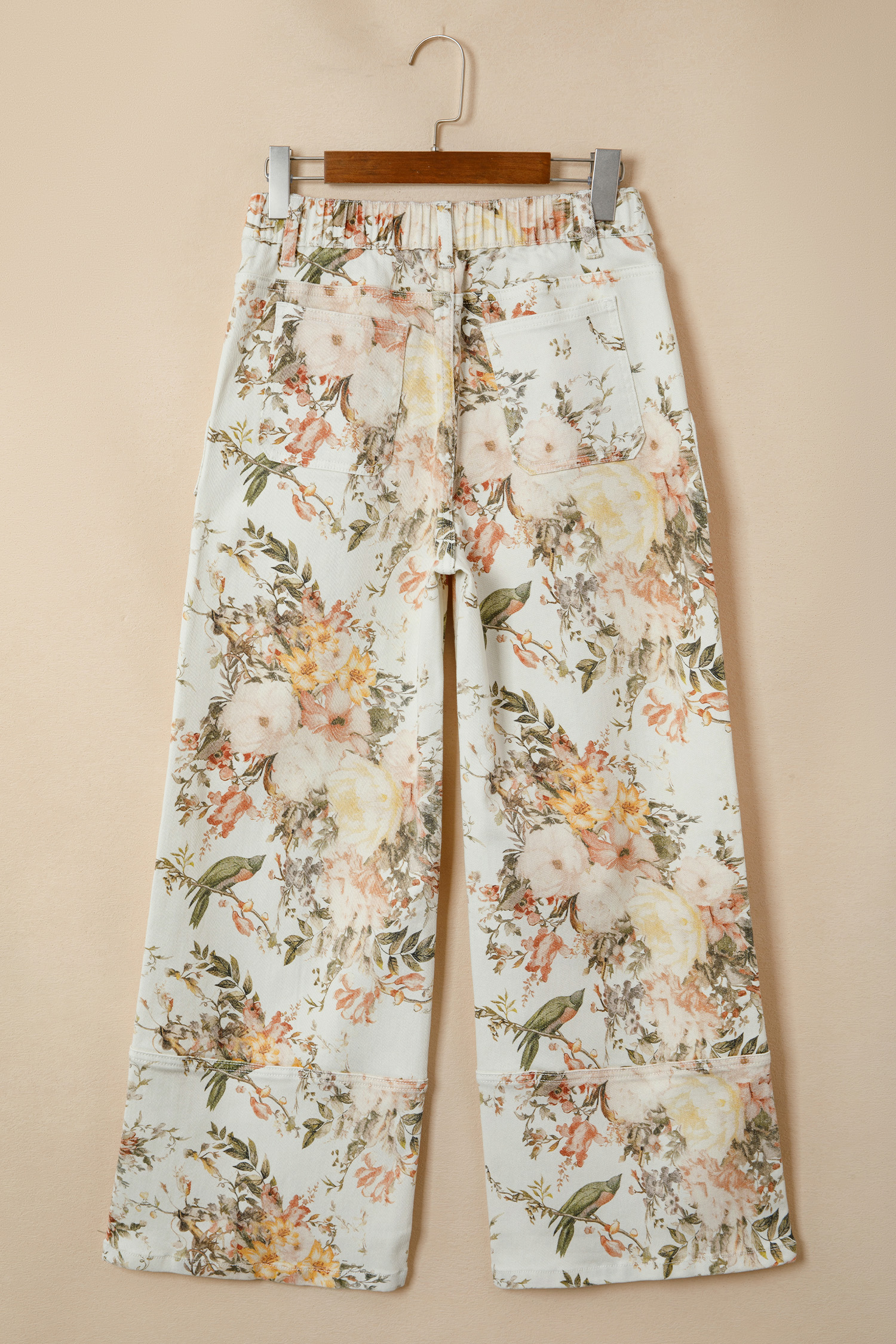 Chic Southern Belle Floral Wide Leg Denim for Women – High Waisted Beige Vintage Style Jeans, All Over Print - Detail View 5 Chic Southern Belle Floral Wide Leg Denim for Women – High Waisted Beige Vintage Style Jeans, All Over Print - Detail View 5
