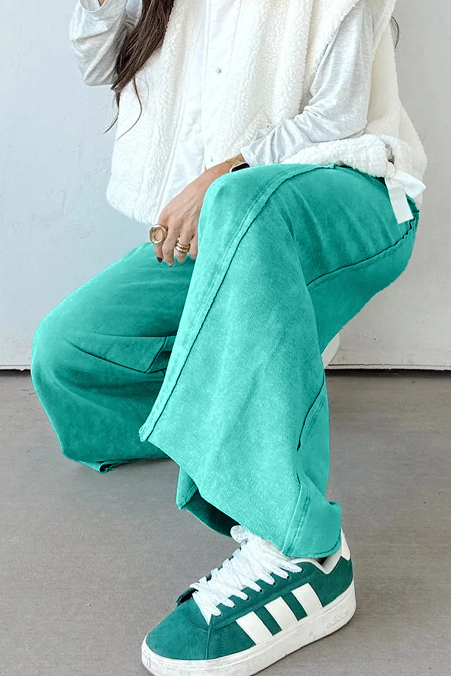 Women's Sea Green Mineral Wash Loose Pants – Casual Wide Leg Style for Everyday Comfort - Detail View 7 Women's Sea Green Mineral Wash Loose Pants – Casual Wide Leg Style for Everyday Comfort - Detail View 7