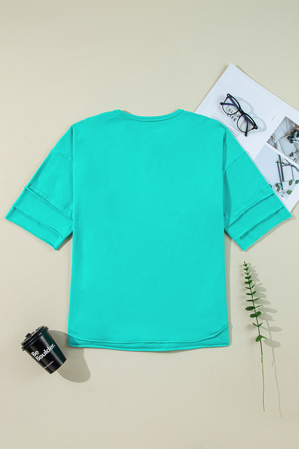 Casual Mint Green Half Sleeve Top with Buttoned Henley Neckline - Detail View 14 Casual Mint Green Half Sleeve Top with Buttoned Henley Neckline - Detail View 14