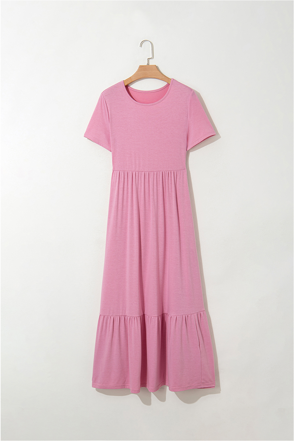 Women's Pink Solid Color High Waist Pocketed Long Maxi Dress - Detail View 9 Women's Pink Solid Color High Waist Pocketed Long Maxi Dress - Detail View 9