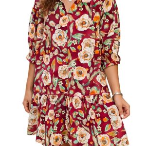 Women's Floral Print Dress, Casual Short Half Sleeve Shift - Main View