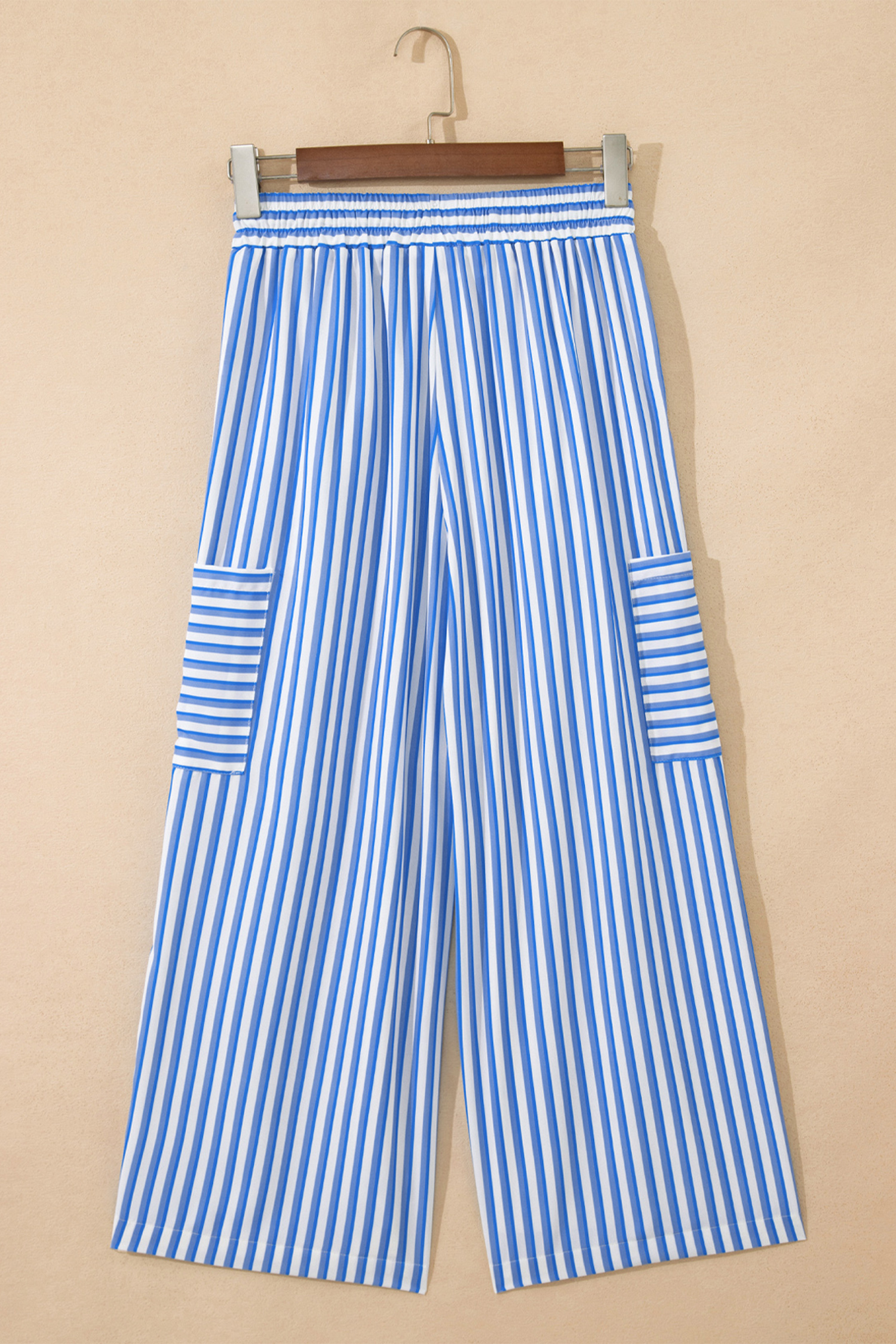 Chic Striped Wide Leg Women's Pants – Southern Belle Style Ankle Trousers with Patch Pockets - Detail View 6 Chic Striped Wide Leg Women's Pants – Southern Belle Style Ankle Trousers with Patch Pockets - Detail View 6