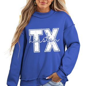 Women's Dark Blue Texas Graphic Mock Neck Reversible Sweatshirt – Fall Casual Style - Main View