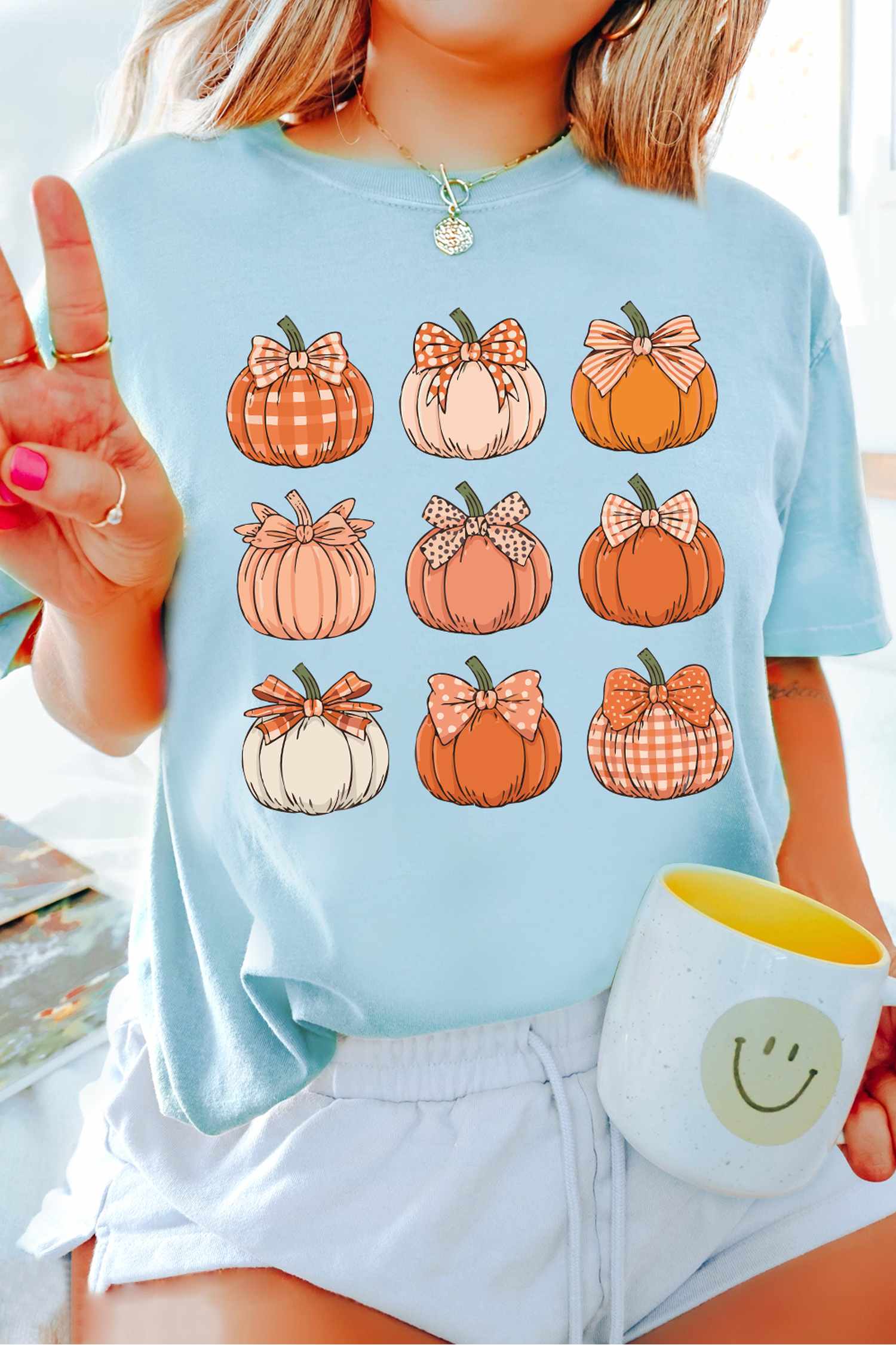 Casual Seasonal Graphic T Shirt, Light Blue Shift Style - Detail View 9 Casual Seasonal Graphic T Shirt, Light Blue Shift Style - Detail View 9