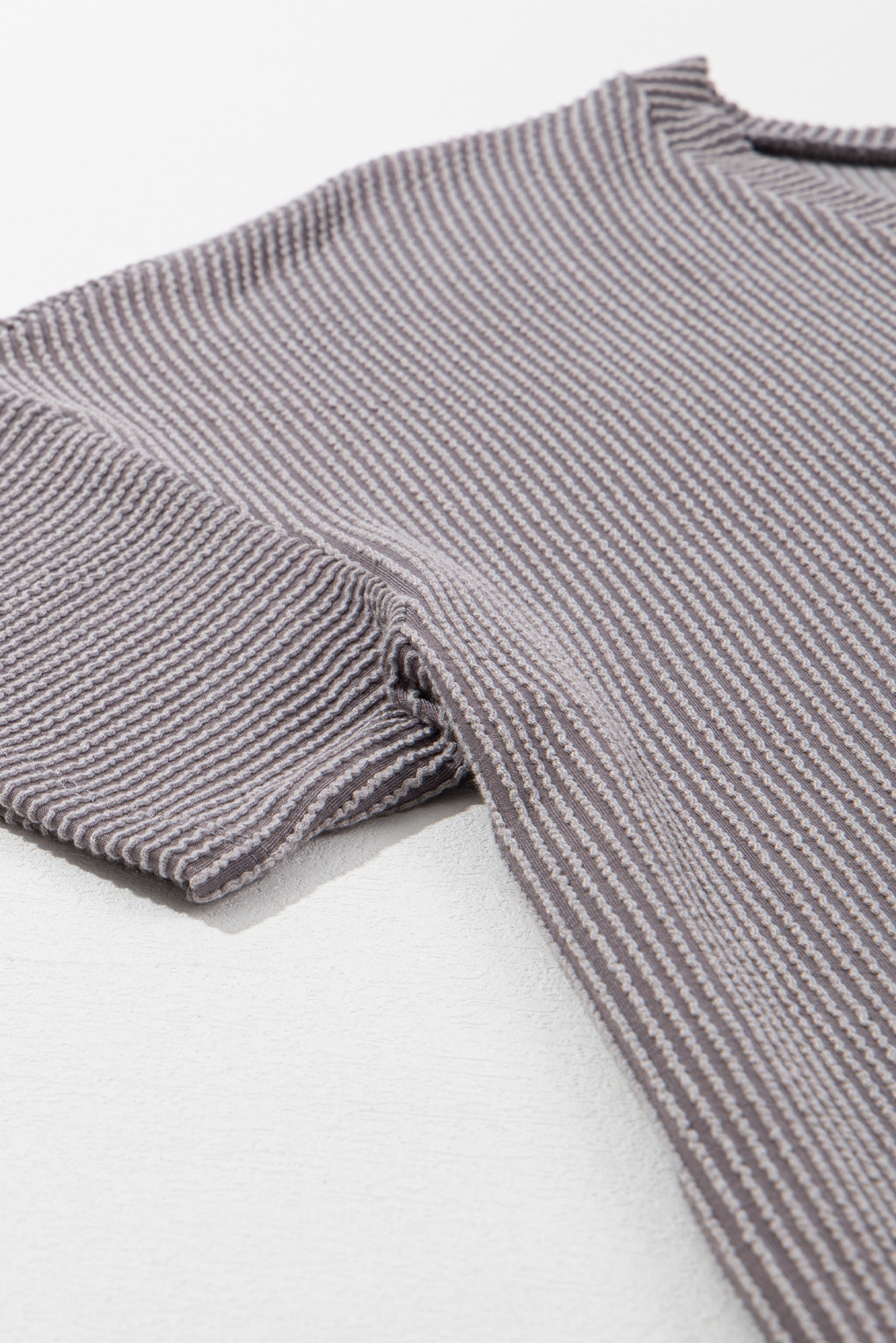 Women's Light Grey Textured V-Neck Plus T-Shirt – Casual Short Sleeve Top for Summer Outings - Detail View 13 Women's Light Grey Textured V-Neck Plus T-Shirt – Casual Short Sleeve Top for Summer Outings - Detail View 13