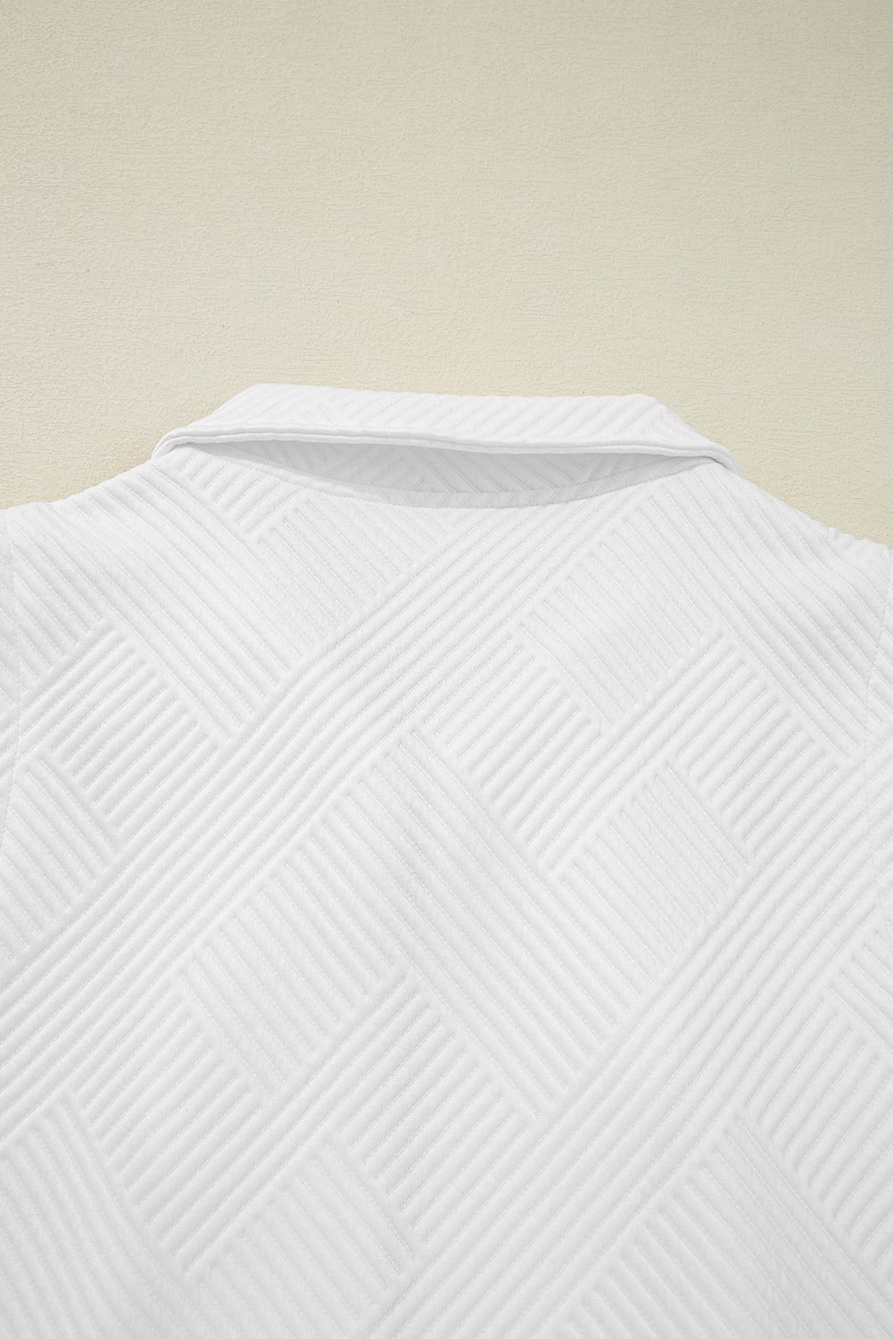 Stylish Casual Two-Piece Set: White Textured Half Zip Crop Tank & High Waist Shorts - Detail View 10 Stylish Casual Two-Piece Set: White Textured Half Zip Crop Tank & High Waist Shorts - Detail View 10