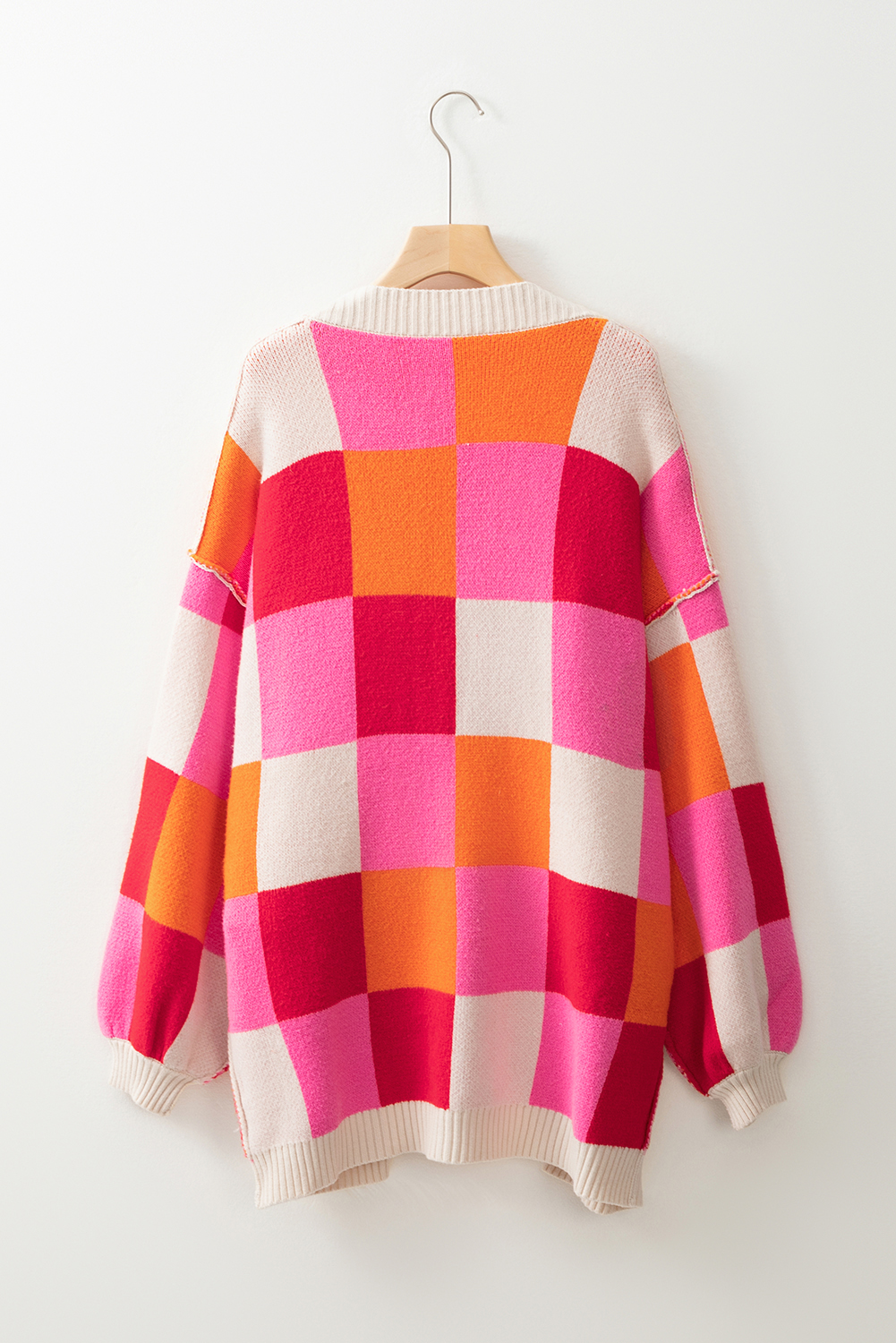 Drop Shoulder Plaid Sweater, Cozy Open Front Layering Piece - Detail View 6 Drop Shoulder Plaid Sweater, Cozy Open Front Layering Piece - Detail View 6