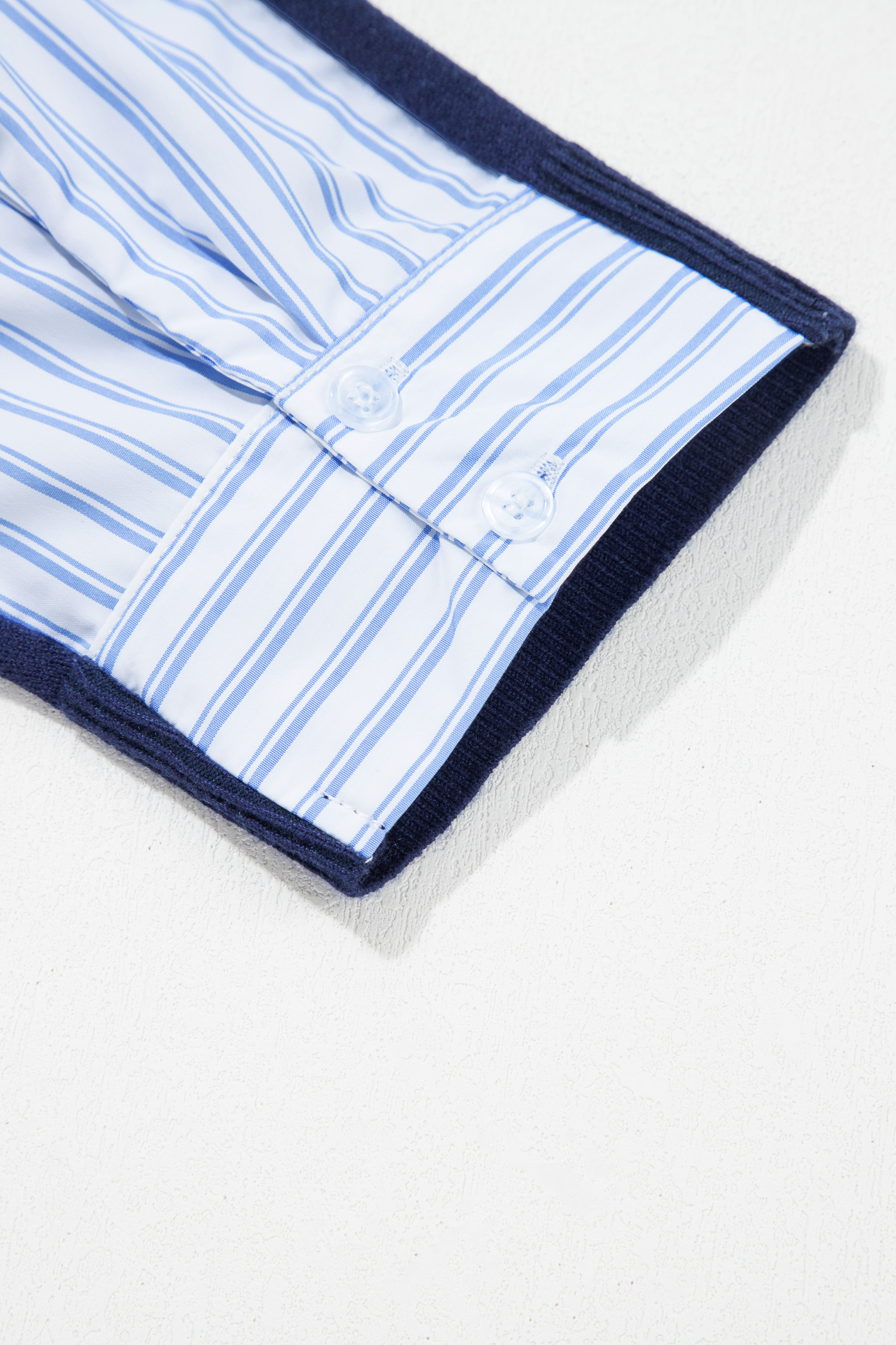 Navy Blue Striped Knit Top, Women's Long Sleeve Shift Style - Detail View 8 Navy Blue Striped Knit Top, Women's Long Sleeve Shift Style - Detail View 8
