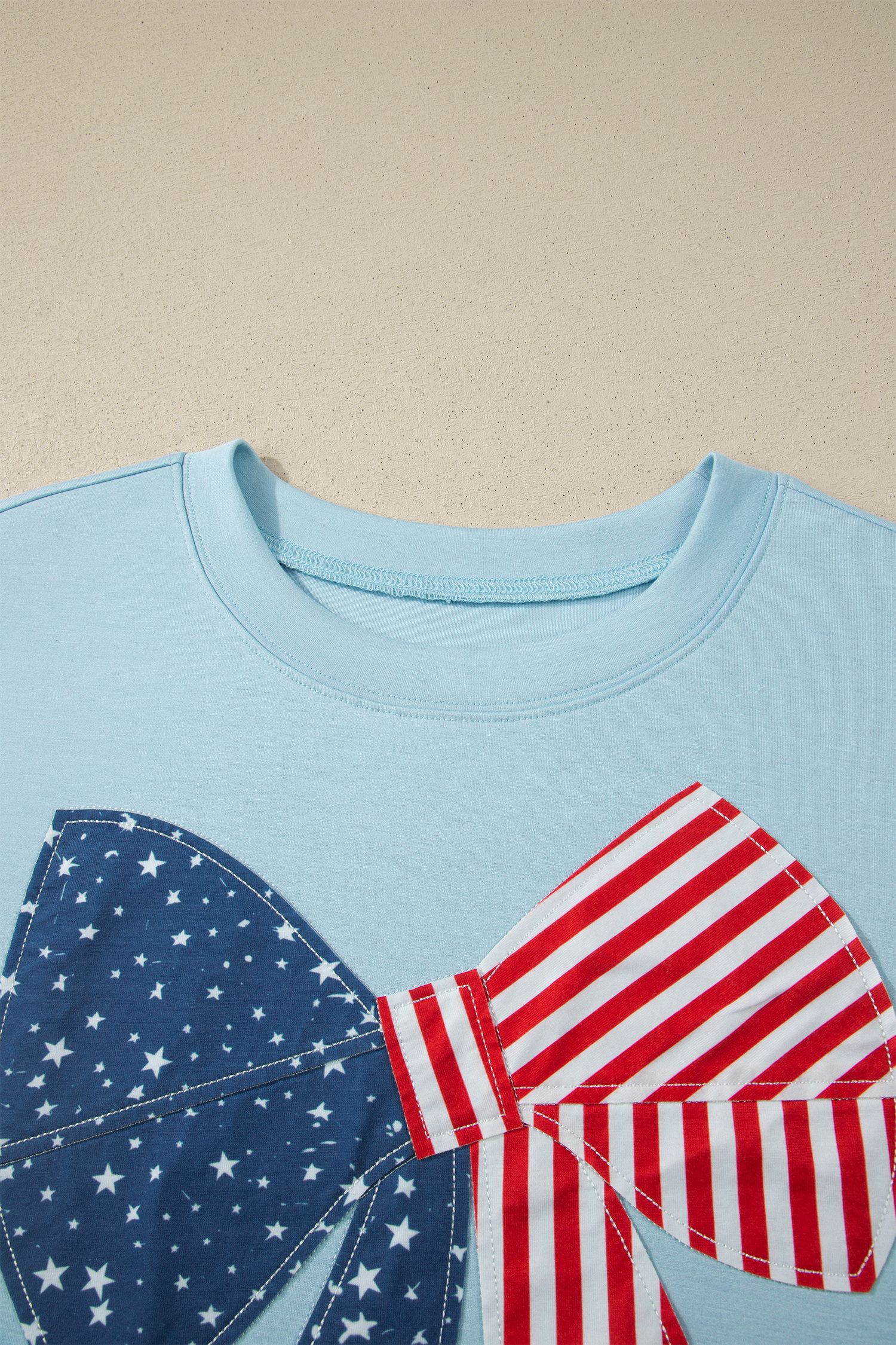 Patriotic National Flag Bow T-Shirt for Women – Casual Beau Blue Shift Top for Summer Holidays - Detail View 5 Patriotic National Flag Bow T-Shirt for Women – Casual Beau Blue Shift Top for Summer Holidays - Detail View 5