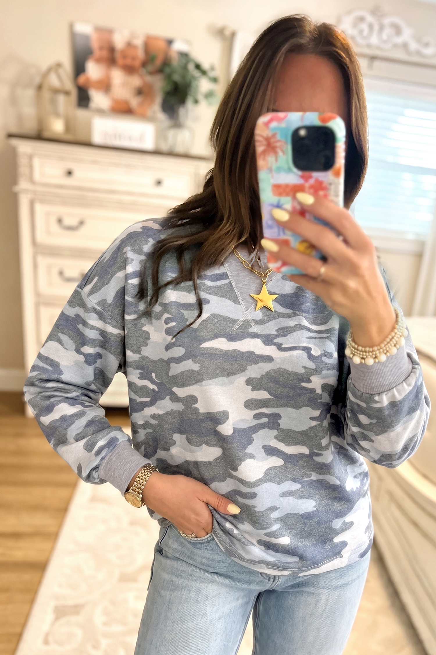 Casual Camo Sweatshirt for Women – Comfortable Round Neck Top - Detail View 5 Casual Camo Sweatshirt for Women – Comfortable Round Neck Top - Detail View 5