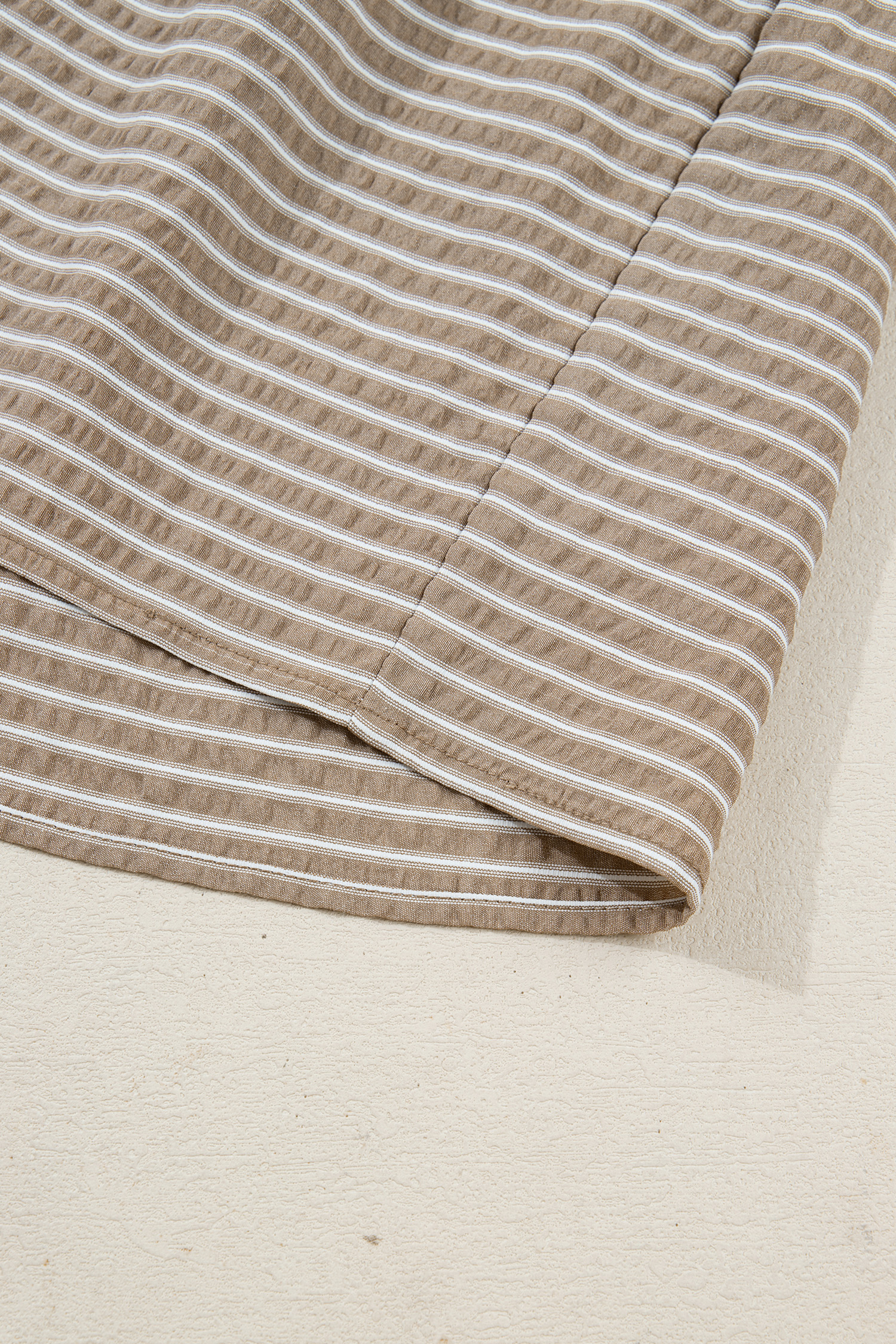 Women's Khaki Stripe Puff Sleeve Mini Dress – Casual Daily Wear for Spring - Detail View 10 Women's Khaki Stripe Puff Sleeve Mini Dress – Casual Daily Wear for Spring - Detail View 10