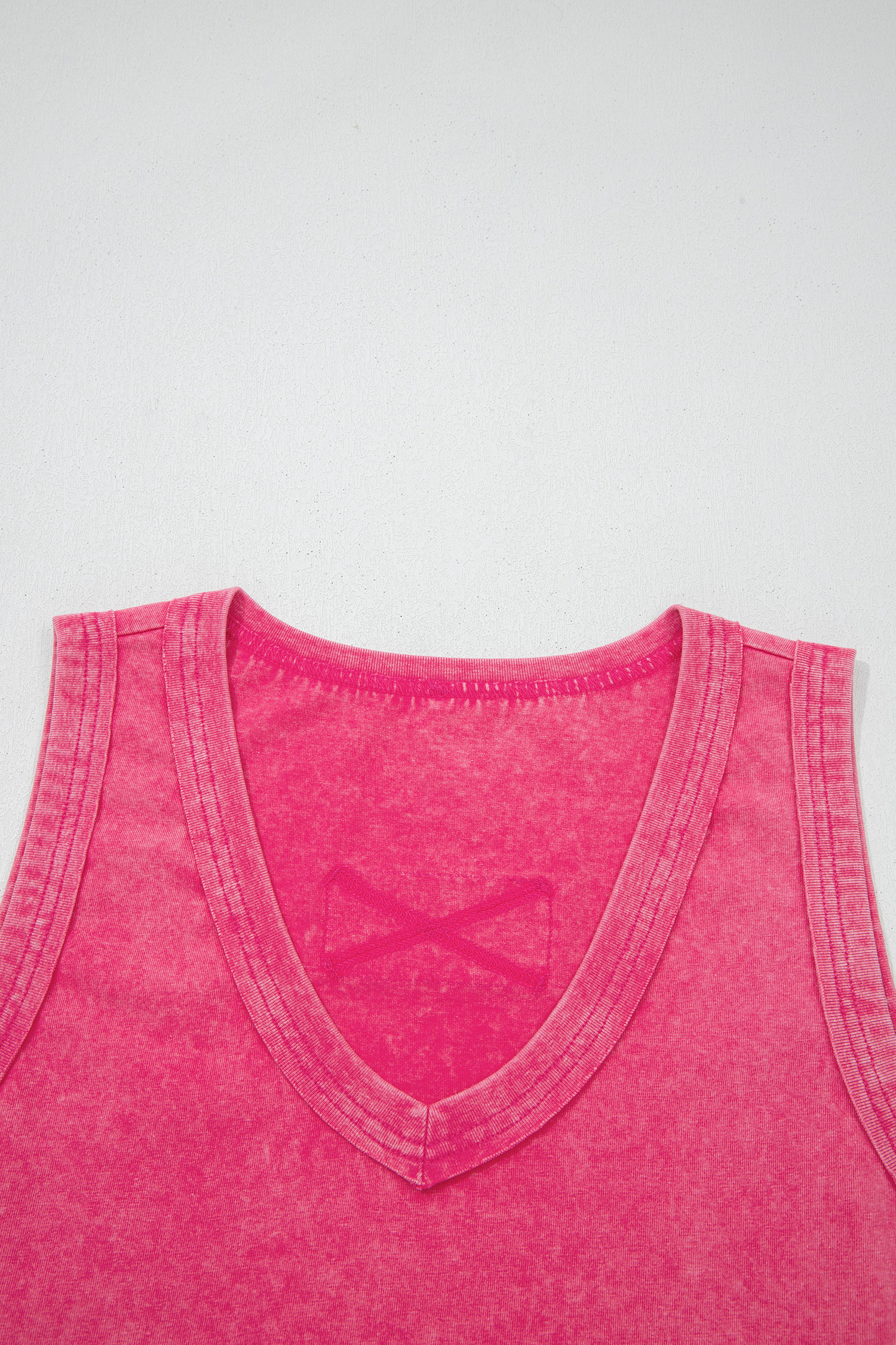Women's Rose Red Mineral Wash V Neck Tank Top – Casual Summer Essential - Detail View 10 Women's Rose Red Mineral Wash V Neck Tank Top – Casual Summer Essential - Detail View 10