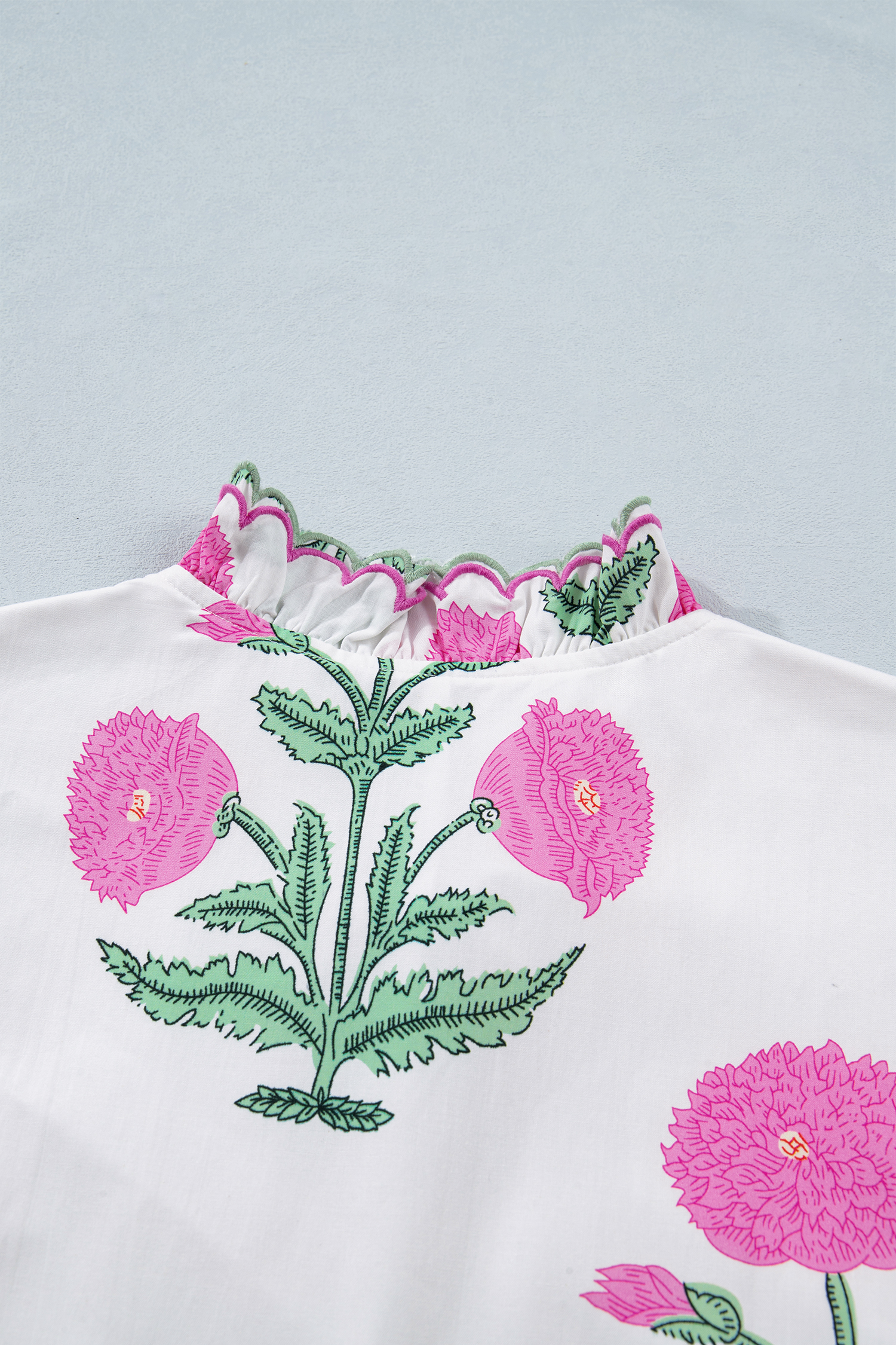 White Floral Mini Dress for Women – Casual V-Neck Shift Dress with Embroidery Detail and Rick Rack Trim - Detail View 6 White Floral Mini Dress for Women – Casual V-Neck Shift Dress with Embroidery Detail and Rick Rack Trim - Detail View 6