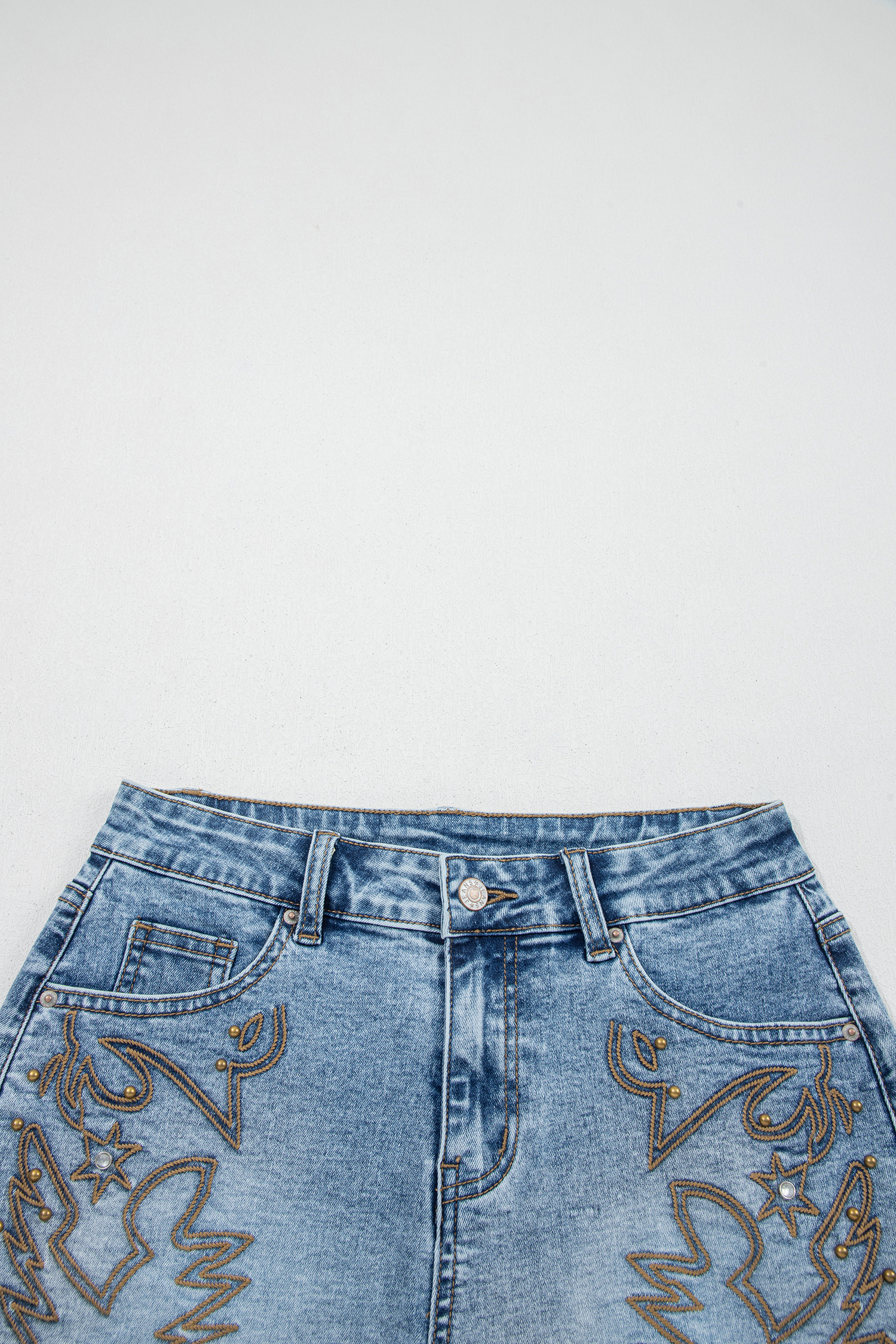 Women's Western Print Denim Shorts – Stylish High Waist Embroidered Jean Shorts, Gift for Her - Detail View 6 Women's Western Print Denim Shorts – Stylish High Waist Embroidered Jean Shorts, Gift for Her - Detail View 6