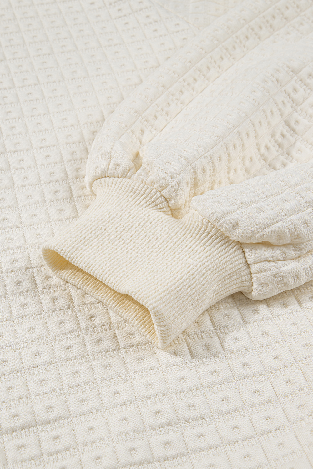 Women's Beige Textured Half-Button Collared Sweatshirt – Casual Long-Sleeve Layer for Everyday Comfort - Detail View 10 Women's Beige Textured Half-Button Collared Sweatshirt – Casual Long-Sleeve Layer for Everyday Comfort - Detail View 10