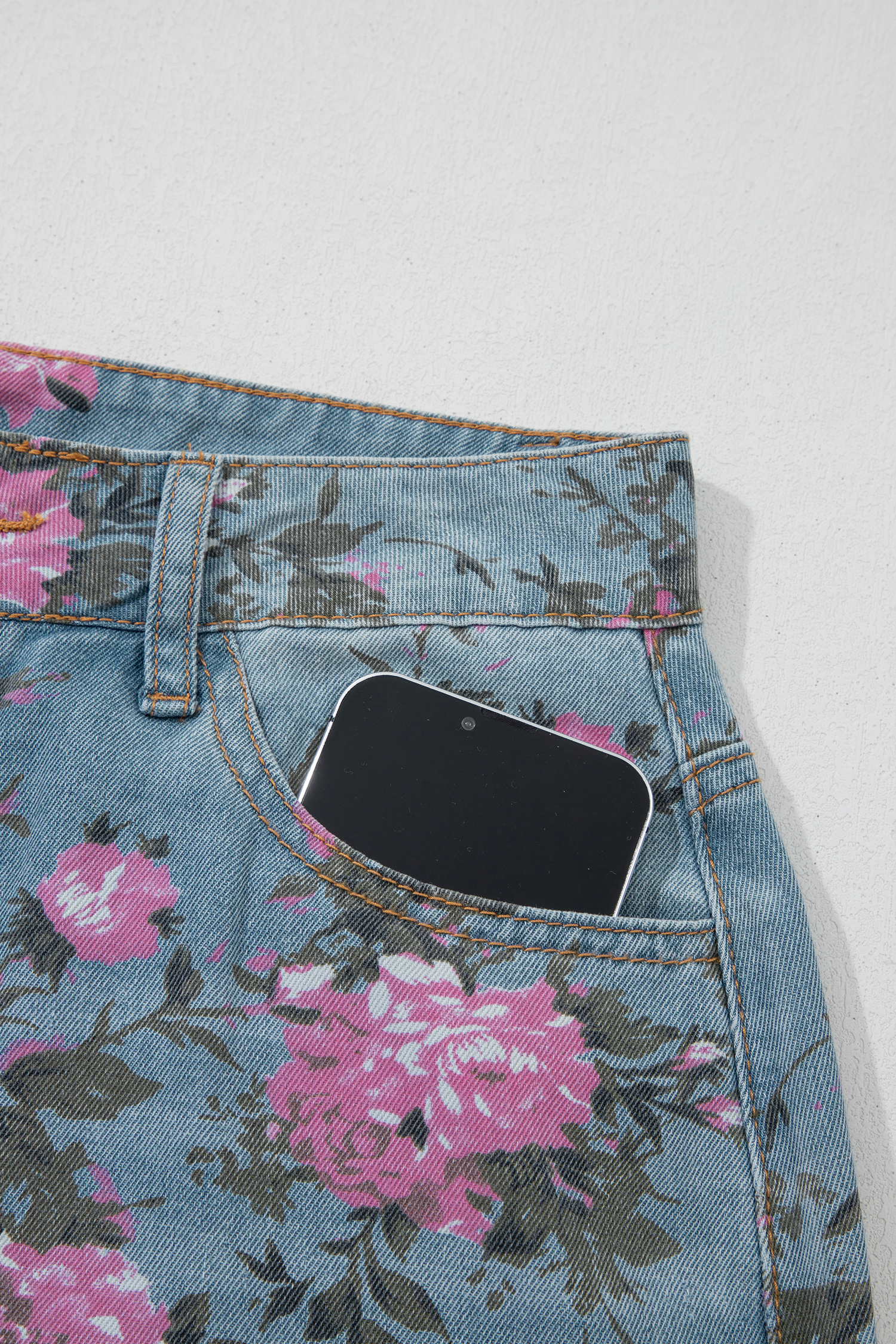 Women's Sky Blue Floral Bootcut Jeans – Southern Belle Style Denim for Vacation & Daily Wear - Detail View 14 Women's Sky Blue Floral Bootcut Jeans – Southern Belle Style Denim for Vacation & Daily Wear - Detail View 14