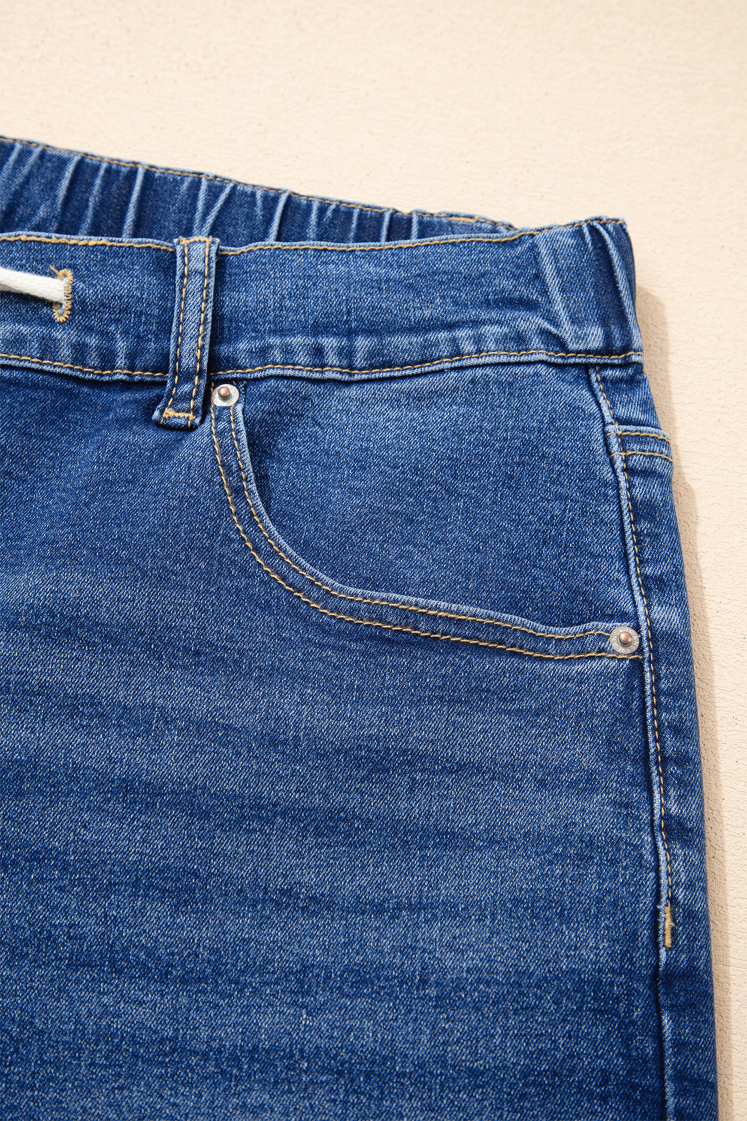 Stylish Dark Blue Acid Wash Plus Size Jeans – Lace-up Detail for Trendy Casual Outfits - Detail View 8 Stylish Dark Blue Acid Wash Plus Size Jeans – Lace-up Detail for Trendy Casual Outfits - Detail View 8