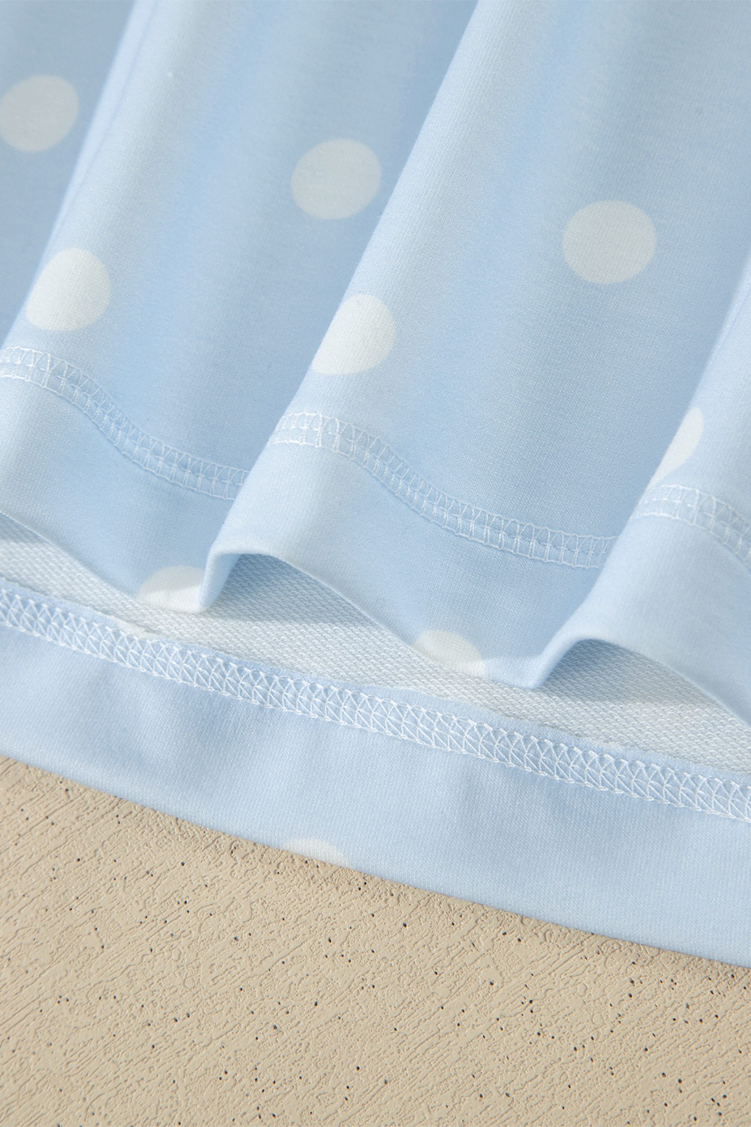 Women's Sky Blue Polka Dot Set – Loose Fit Round Neck Tee and Drawstring Shorts, Stylish Gift for Her - Detail View 6 Women's Sky Blue Polka Dot Set – Loose Fit Round Neck Tee and Drawstring Shorts, Stylish Gift for Her - Detail View 6