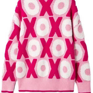 Women's Pink XOXO Crewneck Sweater – Casual Valentine's Day Style - Main View