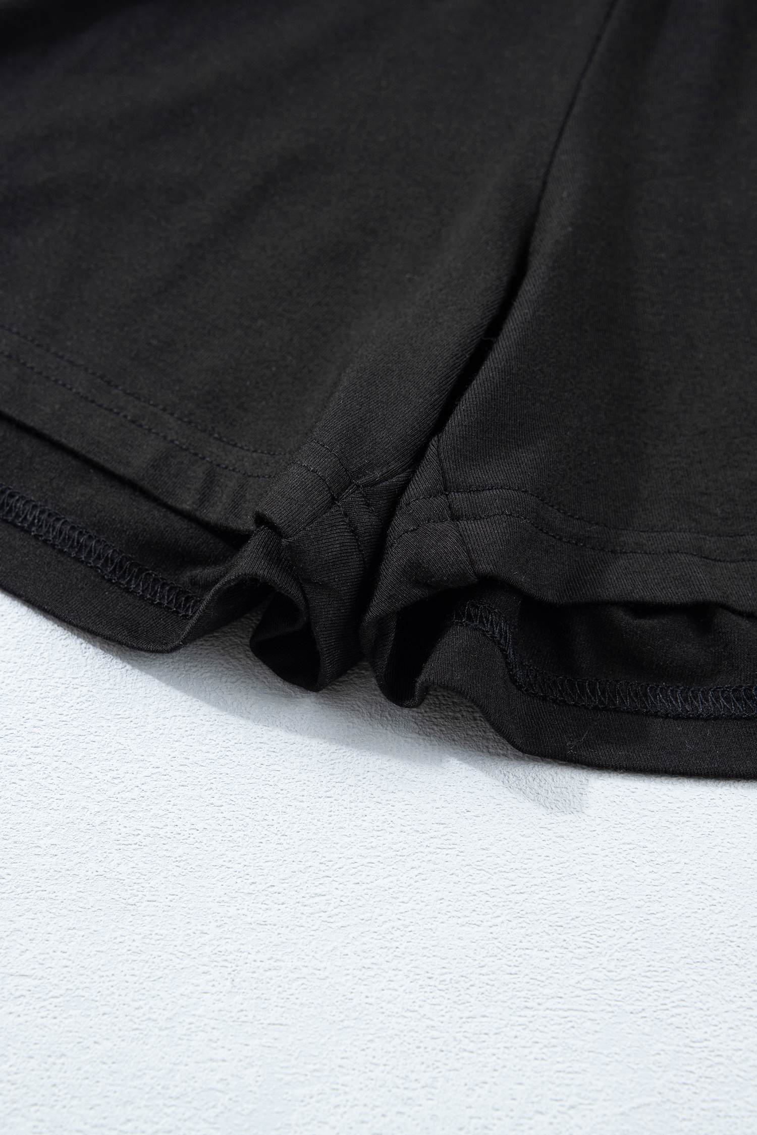Women's Casual Office Ensemble – Solid Black Oversized T-Shirt and Mini Wrap Skort, 2-Piece Set - Detail View 14 Women's Casual Office Ensemble – Solid Black Oversized T-Shirt and Mini Wrap Skort, 2-Piece Set - Detail View 14