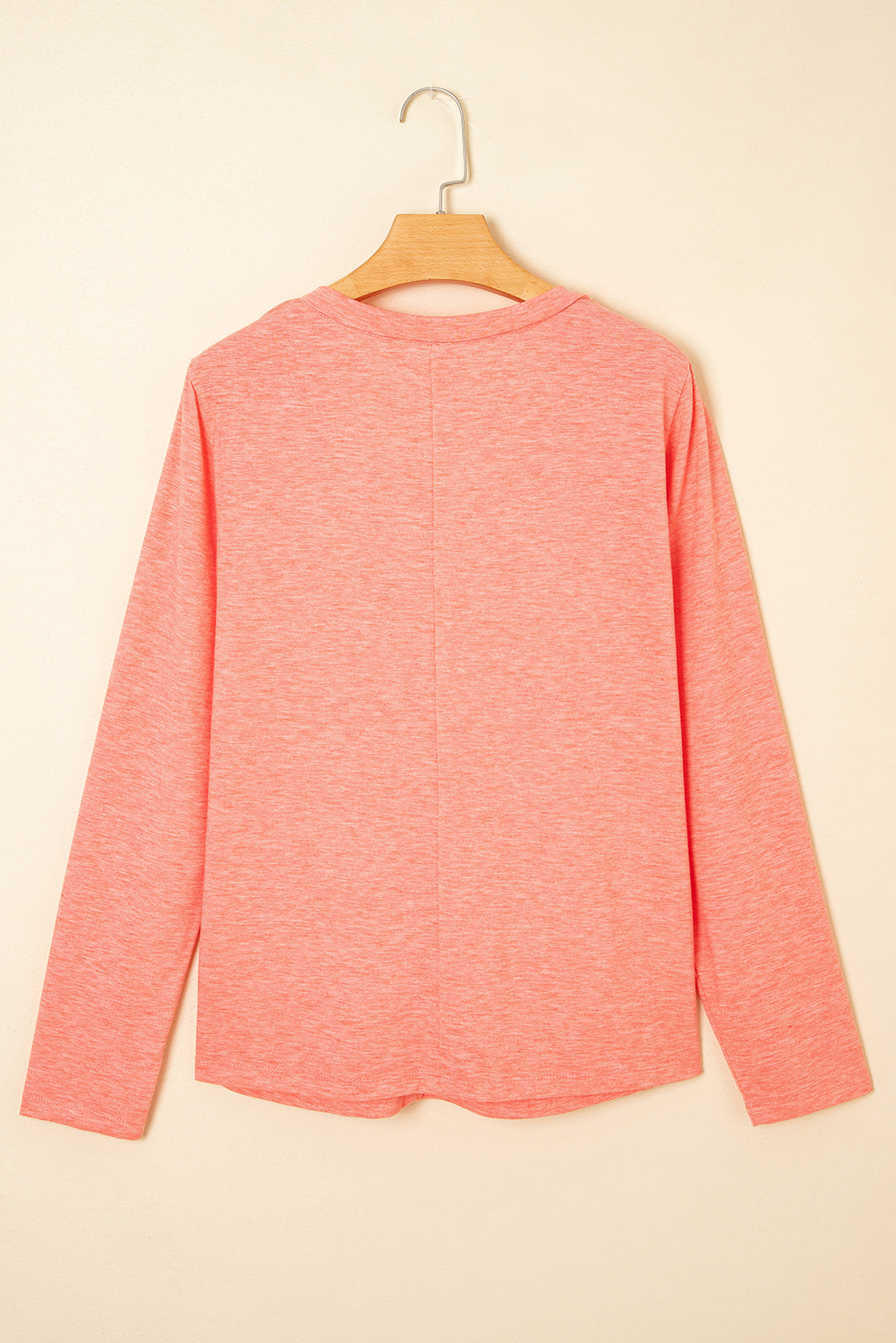 Women's Long Sleeve T-Shirt, Fresh Salmon, Floral Patchwork, V Neck, Casual Chic, Stylish Top, Daily Wear, Fall Fashion, Comfortable, Trendy Design, Outdoor Wear, Vintage Floral Pattern, Versatile Tops - Detail View 4 Women's Long Sleeve T-Shirt, Fresh Salmon, Floral Patchwork, V Neck, Casual Chic, Stylish Top, Daily Wear, Fall Fashion, Comfortable, Trendy Design, Outdoor Wear, Vintage Floral Pattern, Versatile Tops - Detail View 4