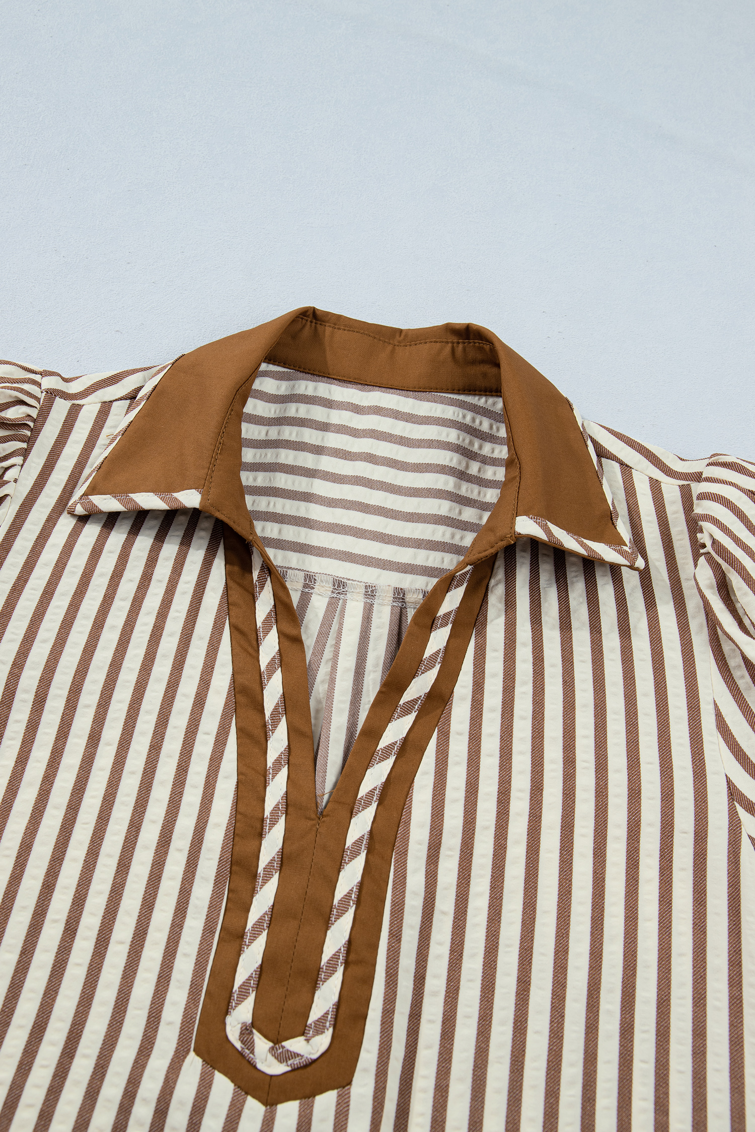 Women's Striped V Neck Collar Dress – Summer Casual Shift - Detail View 8 Women's Striped V Neck Collar Dress – Summer Casual Shift - Detail View 8