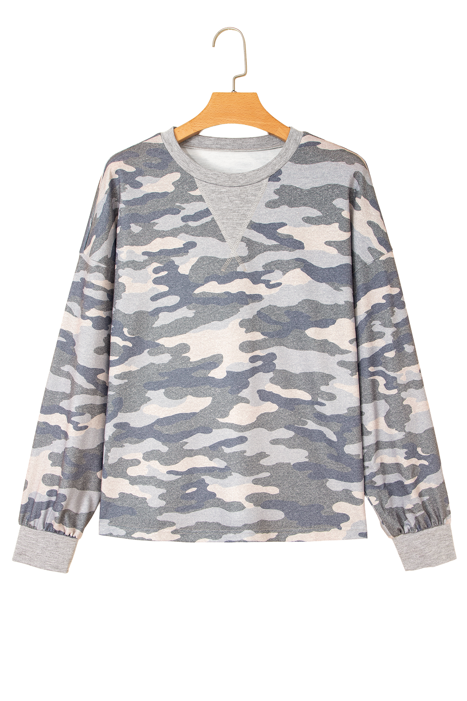Women's Long Sleeve Camo Top – Versatile Daily Round Neck Tee - Detail View 6 Women's Long Sleeve Camo Top – Versatile Daily Round Neck Tee - Detail View 6