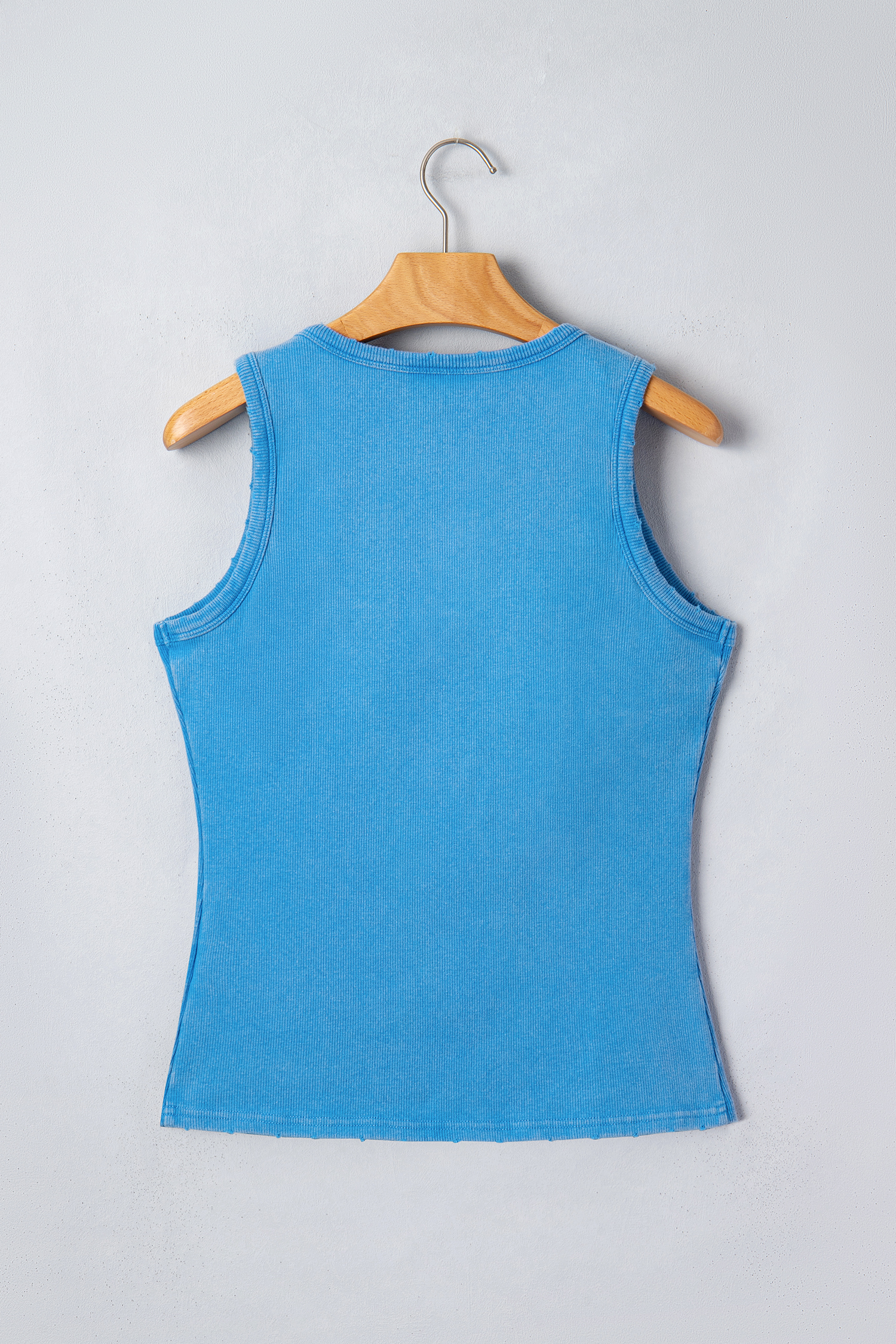 Women's Sleeveless Ribbed Tank Top with Button Detail – Cotton Blend Mineral Wash Vest, Stylish Gift for Her - Detail View 6 Women's Sleeveless Ribbed Tank Top with Button Detail – Cotton Blend Mineral Wash Vest, Stylish Gift for Her - Detail View 6