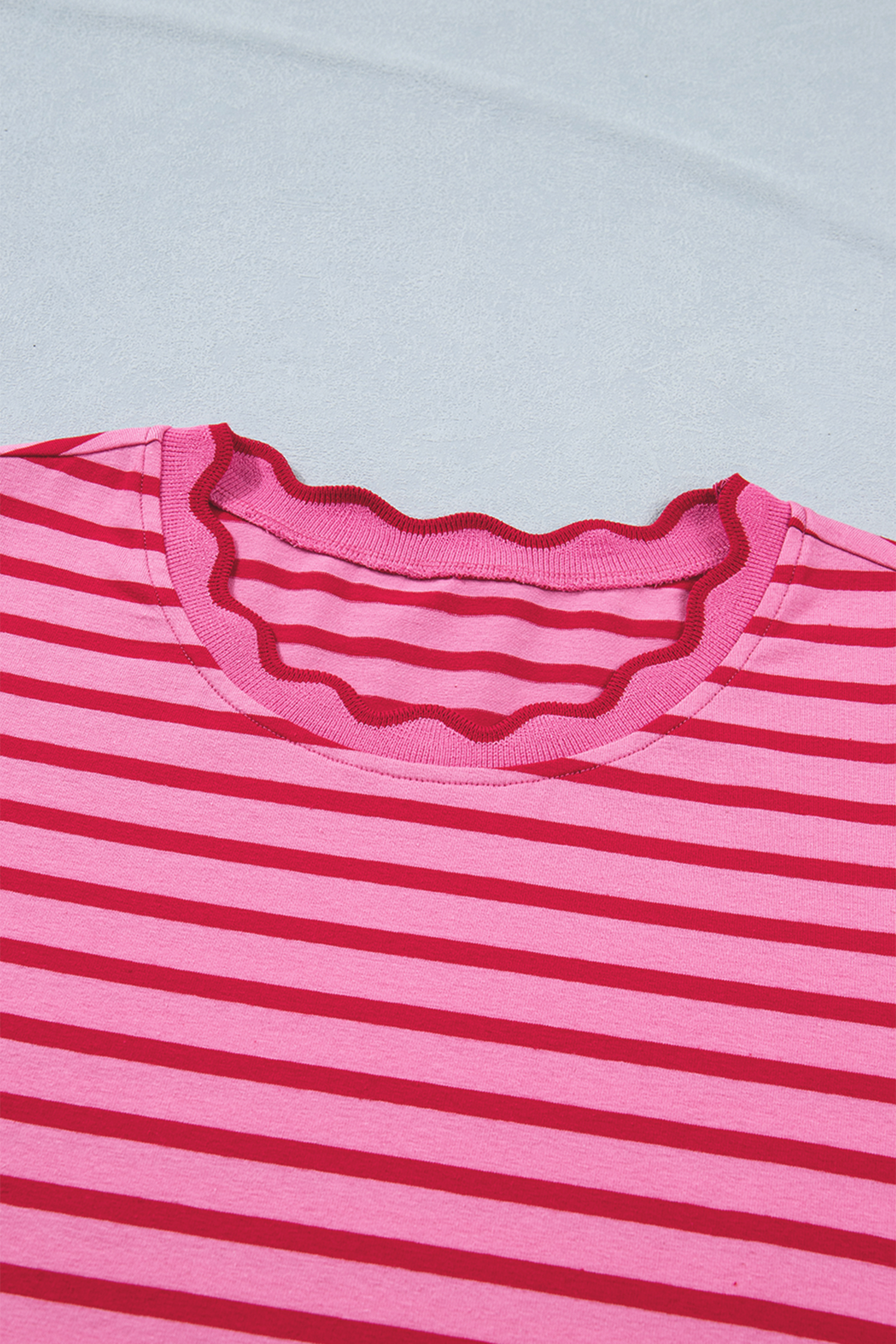 Rose Stripe Women's Summer Shift Dress - Asymmetrical Neck Scalloped Trim Vacation Dress - Detail View 8 Rose Stripe Women's Summer Shift Dress - Asymmetrical Neck Scalloped Trim Vacation Dress - Detail View 8