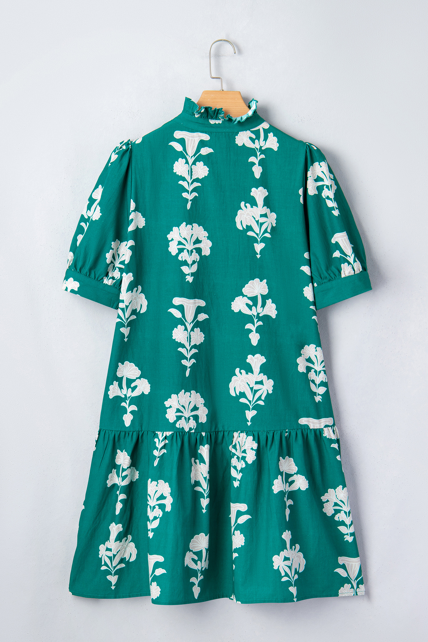 Southern Belle Style Women's Green Floral Mini Dress – Frilled V-Neck, High Waist for Summer Getaways & Adults - Detail View 12 Southern Belle Style Women's Green Floral Mini Dress – Frilled V-Neck, High Waist for Summer Getaways & Adults - Detail View 12
