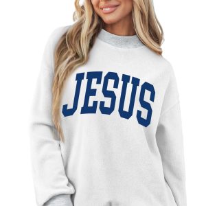 Women's Graphic Sweatshirt, Faith Jesus Letter Print Top - Main View