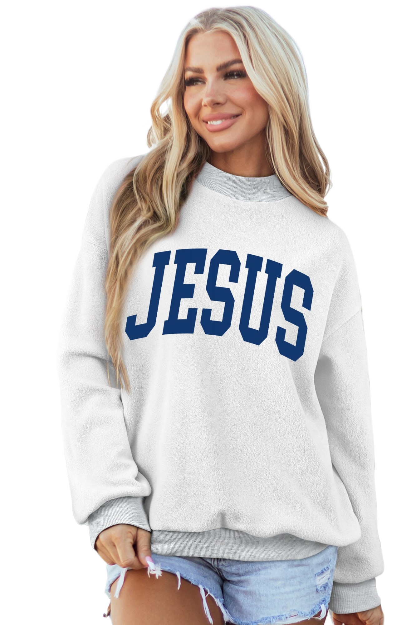 Women's Graphic Sweatshirt, Faith Jesus Letter Print Top - Main View Women's Graphic Sweatshirt, Faith Jesus Letter Print Top - Main View
