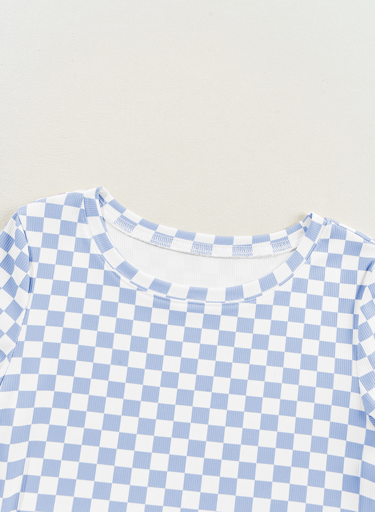 Women's Sky Blue Geometric Pattern Ribbed T-Shirt – Ideal for Daily Wear and Relaxed Outings - Detail View 5 Women's Sky Blue Geometric Pattern Ribbed T-Shirt – Ideal for Daily Wear and Relaxed Outings - Detail View 5