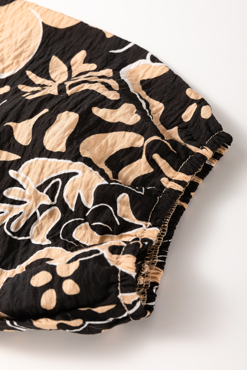 Women's Black Floral Shirred Yoke Boho Blouse with Bracelet Sleeves - Detail View 9 Women's Black Floral Shirred Yoke Boho Blouse with Bracelet Sleeves - Detail View 9
