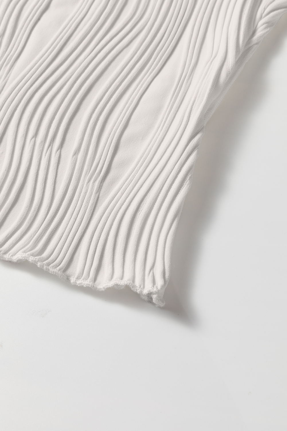 Women's White Wavy Textured Round Neck Sleeveless Tank Top for Casual Summer Wear - Detail View 9 Women's White Wavy Textured Round Neck Sleeveless Tank Top for Casual Summer Wear - Detail View 9