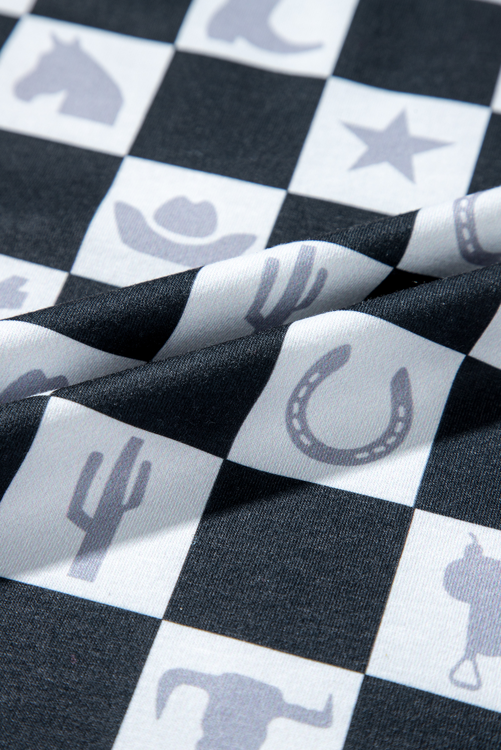 Women's T-Shirt, Black, Western Fashion, Checkerboard Print, Longline Style, Side Split, Crew Neck, Short Sleeve, Casual Wear, Summer Fashion, Stylish, Shift Silhouette, Easy to Style, Tops & Tees, Daily Wear - Detail View 20 Women's T-Shirt, Black, Western Fashion, Checkerboard Print, Longline Style, Side Split, Crew Neck, Short Sleeve, Casual Wear, Summer Fashion, Stylish, Shift Silhouette, Easy to Style, Tops & Tees, Daily Wear - Detail View 20