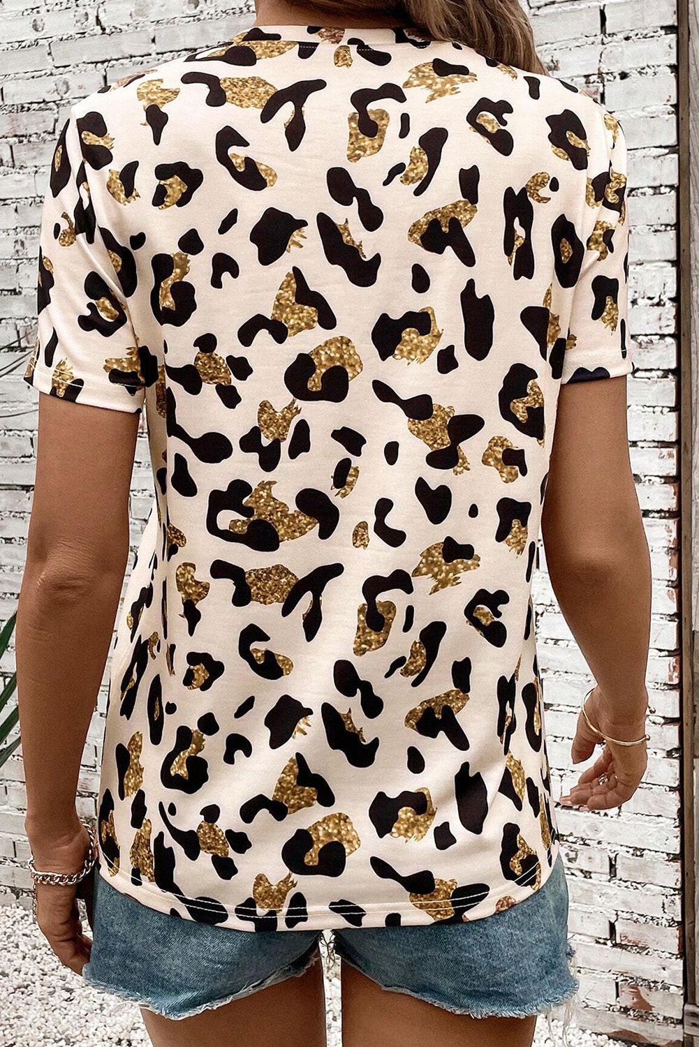 Fierce Leopard Print Crew Neck Tee for Women - Casual Summer Style - Detail View 2 Fierce Leopard Print Crew Neck Tee for Women - Casual Summer Style - Detail View 2