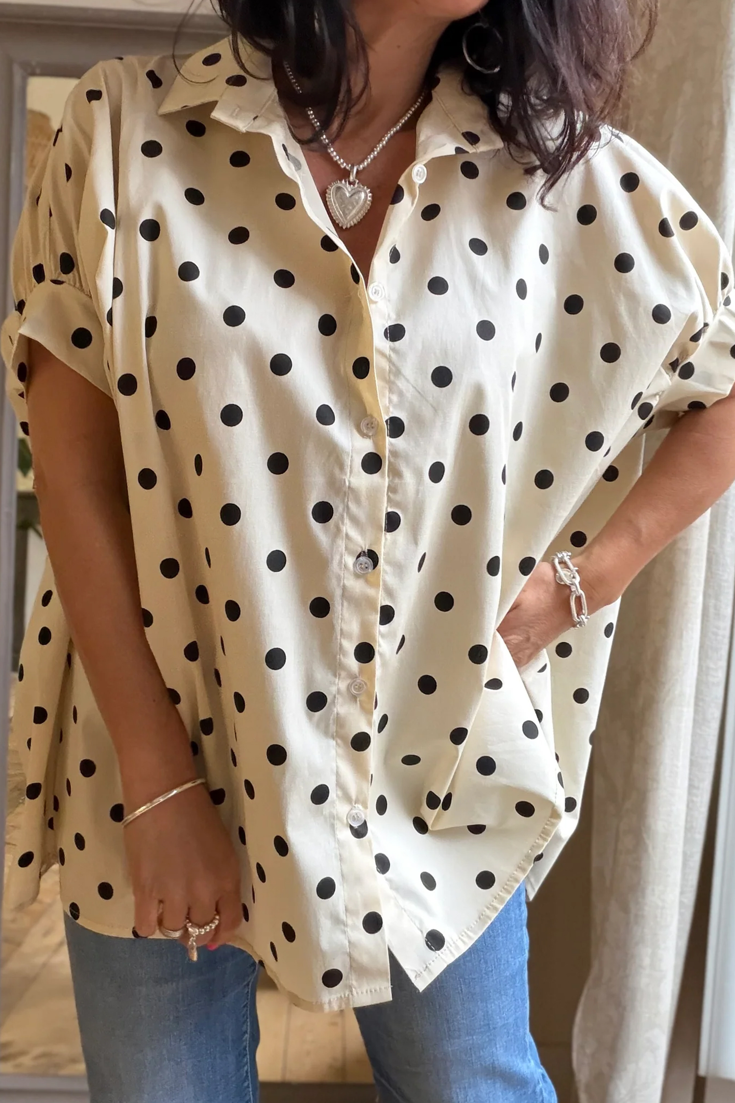 Classic Polka Dot Button-Up Shirt – Short Sleeve Casual Top - Detail View 6 Classic Polka Dot Button-Up Shirt – Short Sleeve Casual Top - Detail View 6