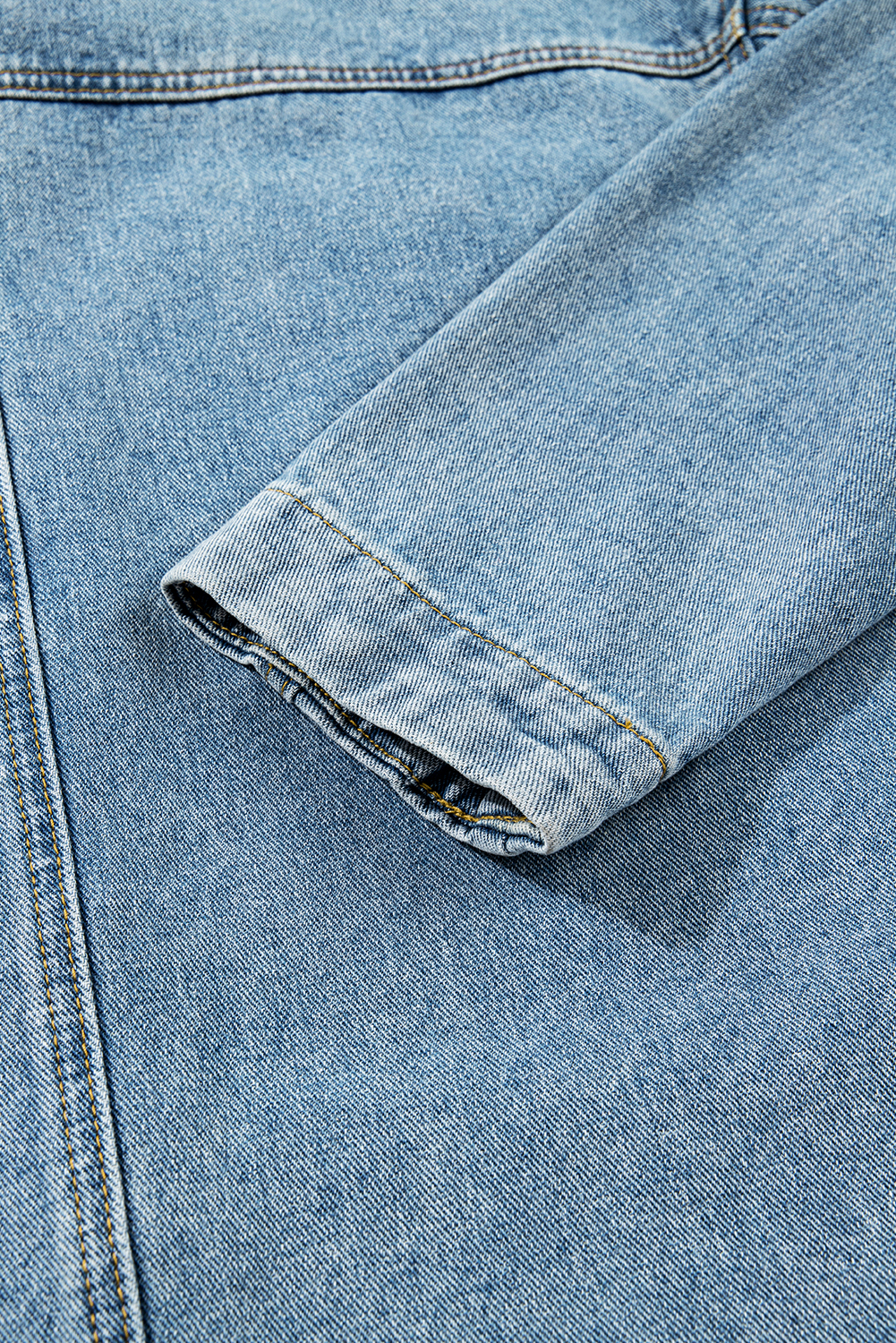 Beau Blue Boyfriend Style Denim Jacket with Multi Patched Pockets and Side Tie - Detail View 9 Beau Blue Boyfriend Style Denim Jacket with Multi Patched Pockets and Side Tie - Detail View 9