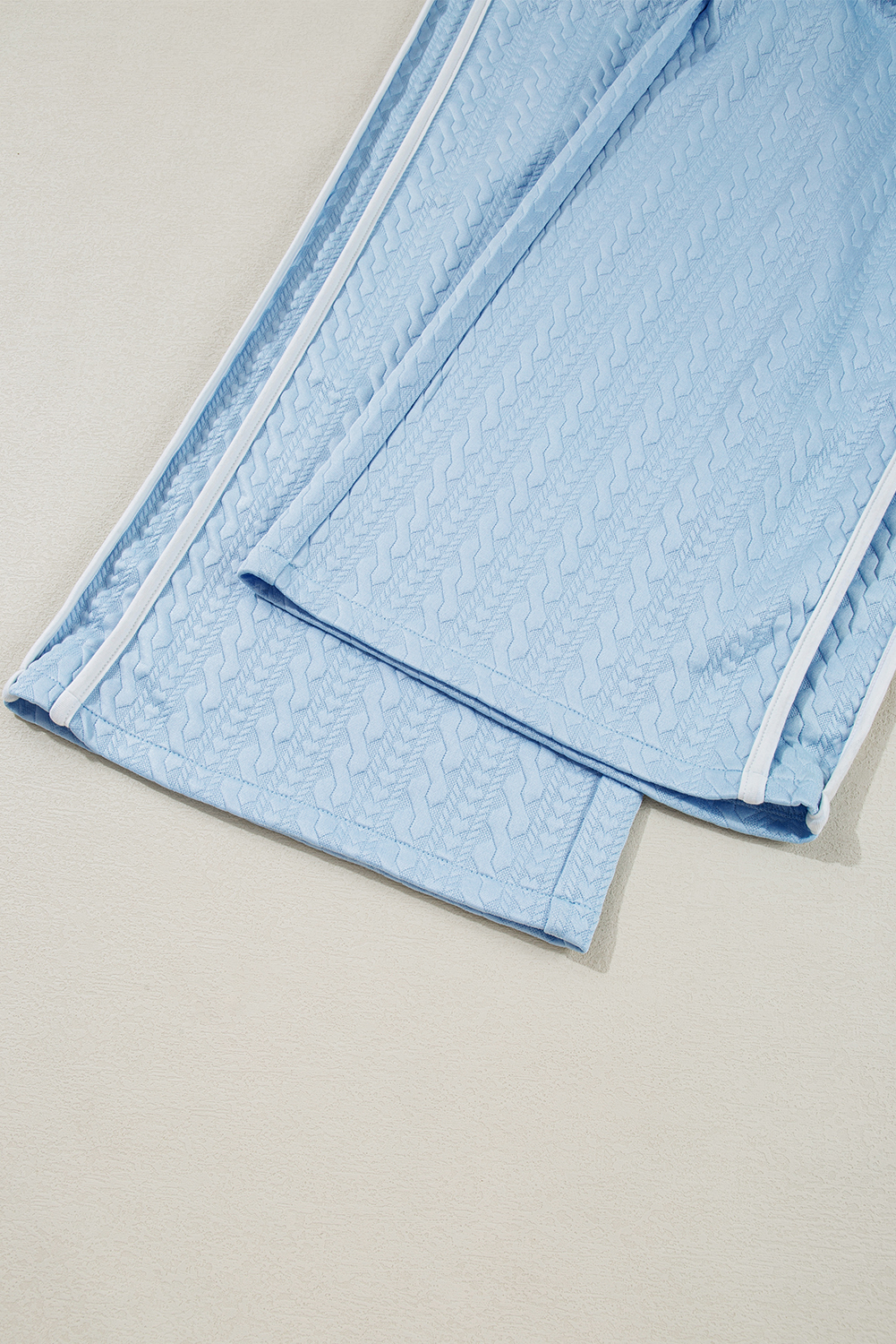 Stylish Summer Outfit for Women: Textured Fabric Tank Top and Flattering High Waist Pants in Beau Blue - Detail View 7 Stylish Summer Outfit for Women: Textured Fabric Tank Top and Flattering High Waist Pants in Beau Blue - Detail View 7