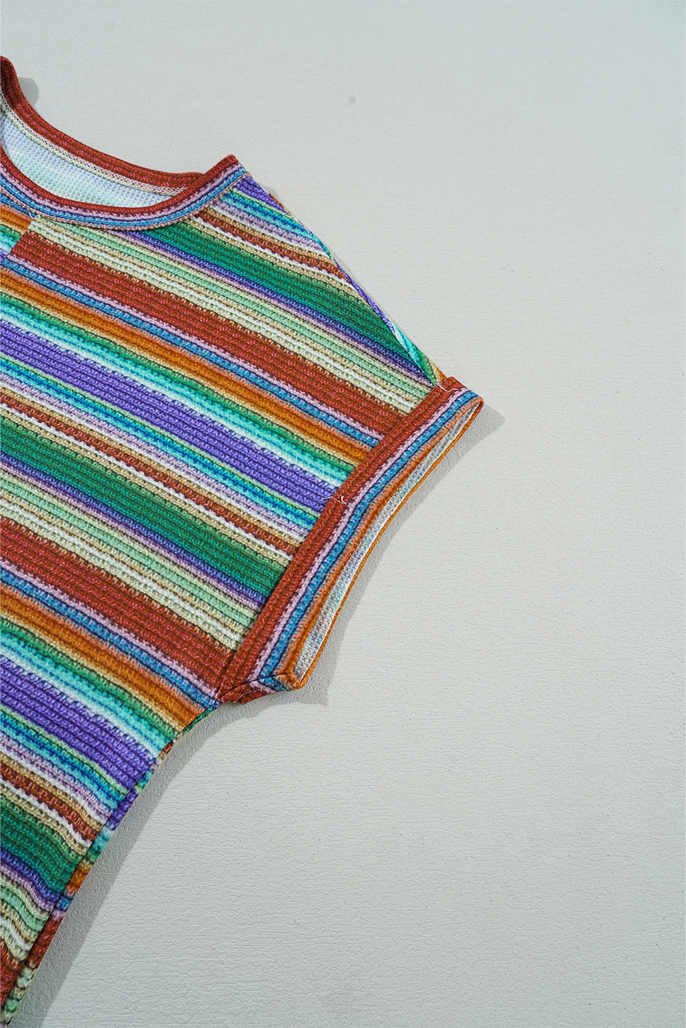Women's Top, Multicolor, Striped Pattern, Twist Hem, Short Sleeve, Casual Style, Summer Wear, Comfortable, Daily Wear, Round Neck, Shift Silhouette, Versatile Fashion, Tops & Tees - Detail View 8 Women's Top, Multicolor, Striped Pattern, Twist Hem, Short Sleeve, Casual Style, Summer Wear, Comfortable, Daily Wear, Round Neck, Shift Silhouette, Versatile Fashion, Tops & Tees - Detail View 8
