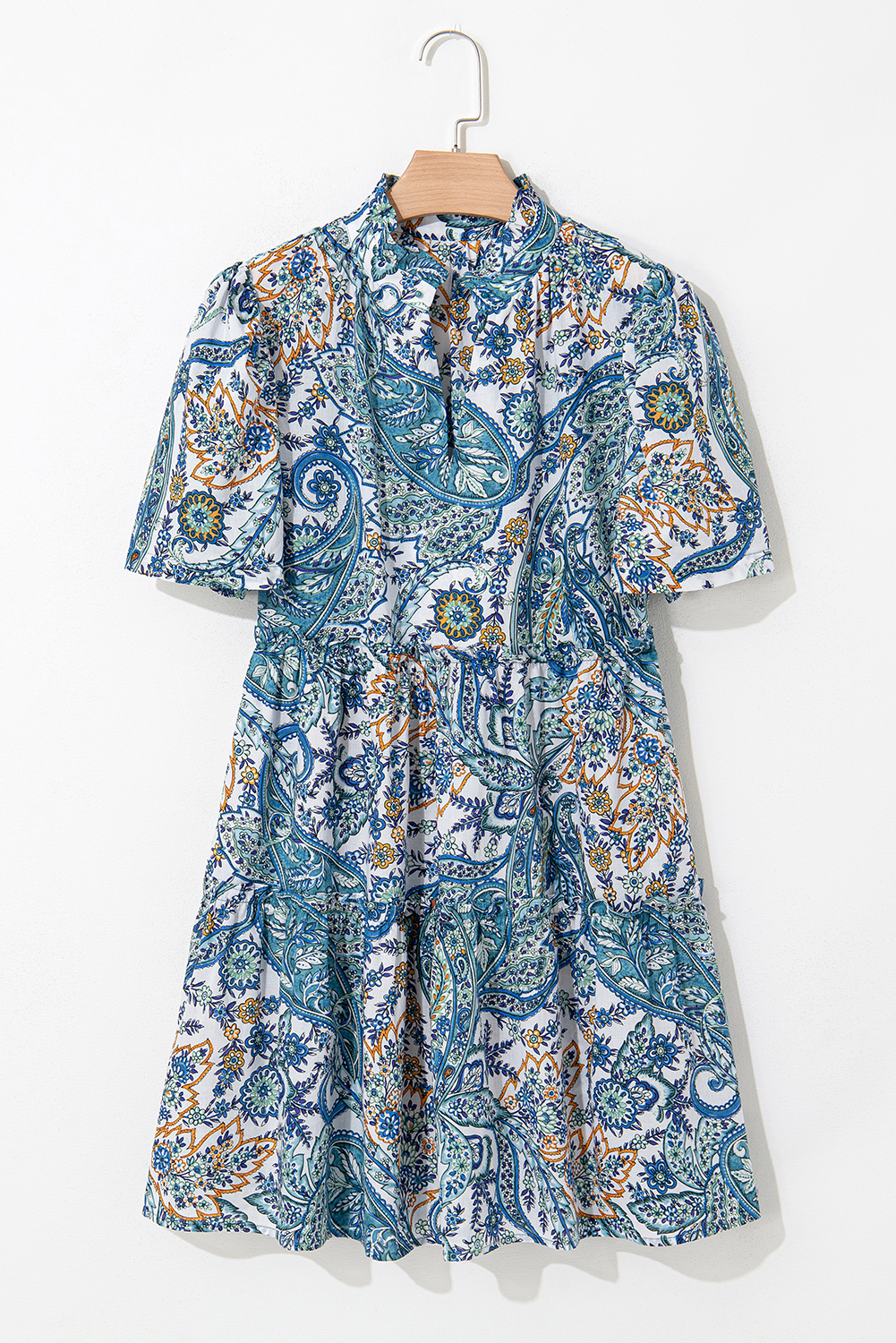 Flattering A-Line Mini Dress for Summer - Casual or Dressy Occasions in Blue - Detail View 3 Flattering A-Line Mini Dress for Summer - Casual or Dressy Occasions in Blue - Detail View 3