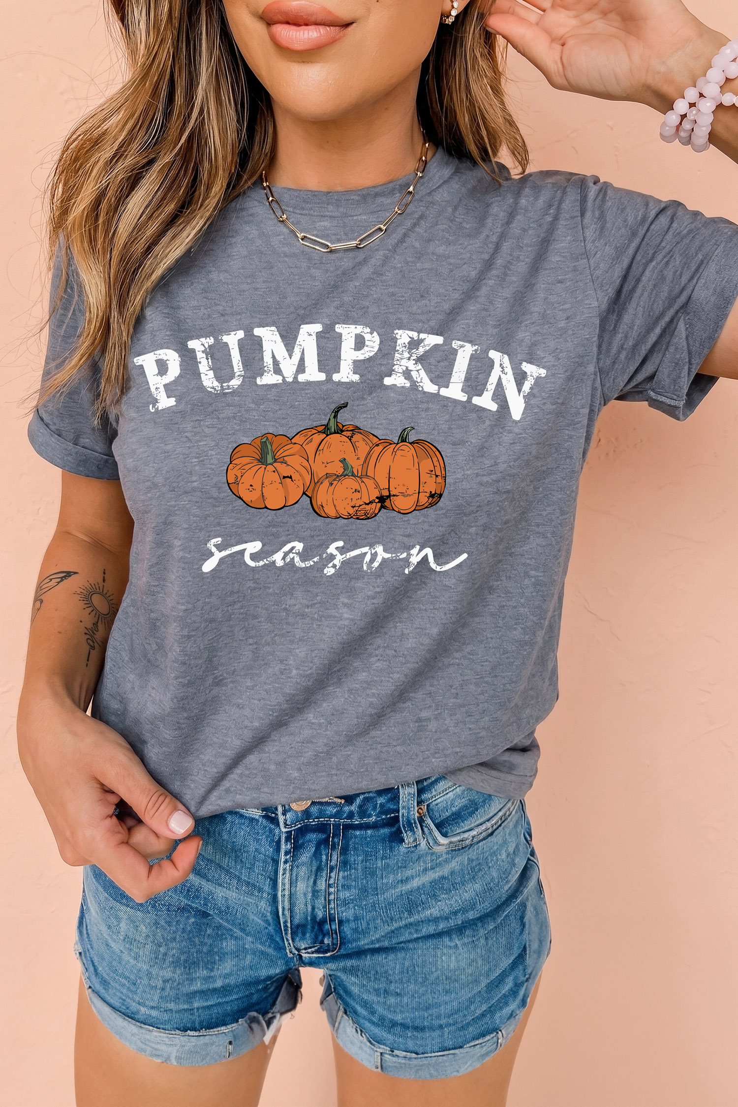Casual Short Sleeve Pumpkin Graphic Tee, Women's Fall Top - Detail View 3 Casual Short Sleeve Pumpkin Graphic Tee, Women's Fall Top - Detail View 3
