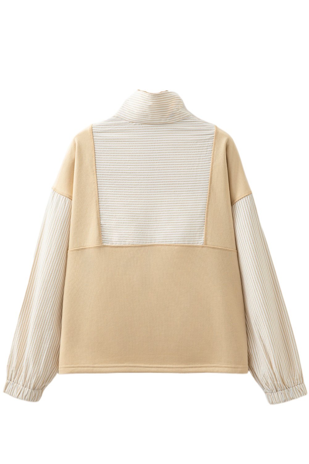Women's Smoke Gray Quarter Zip Striped Patchwork Drop Shoulder Long Sleeve Top - Main View Women's Smoke Gray Quarter Zip Striped Patchwork Drop Shoulder Long Sleeve Top - Main View
