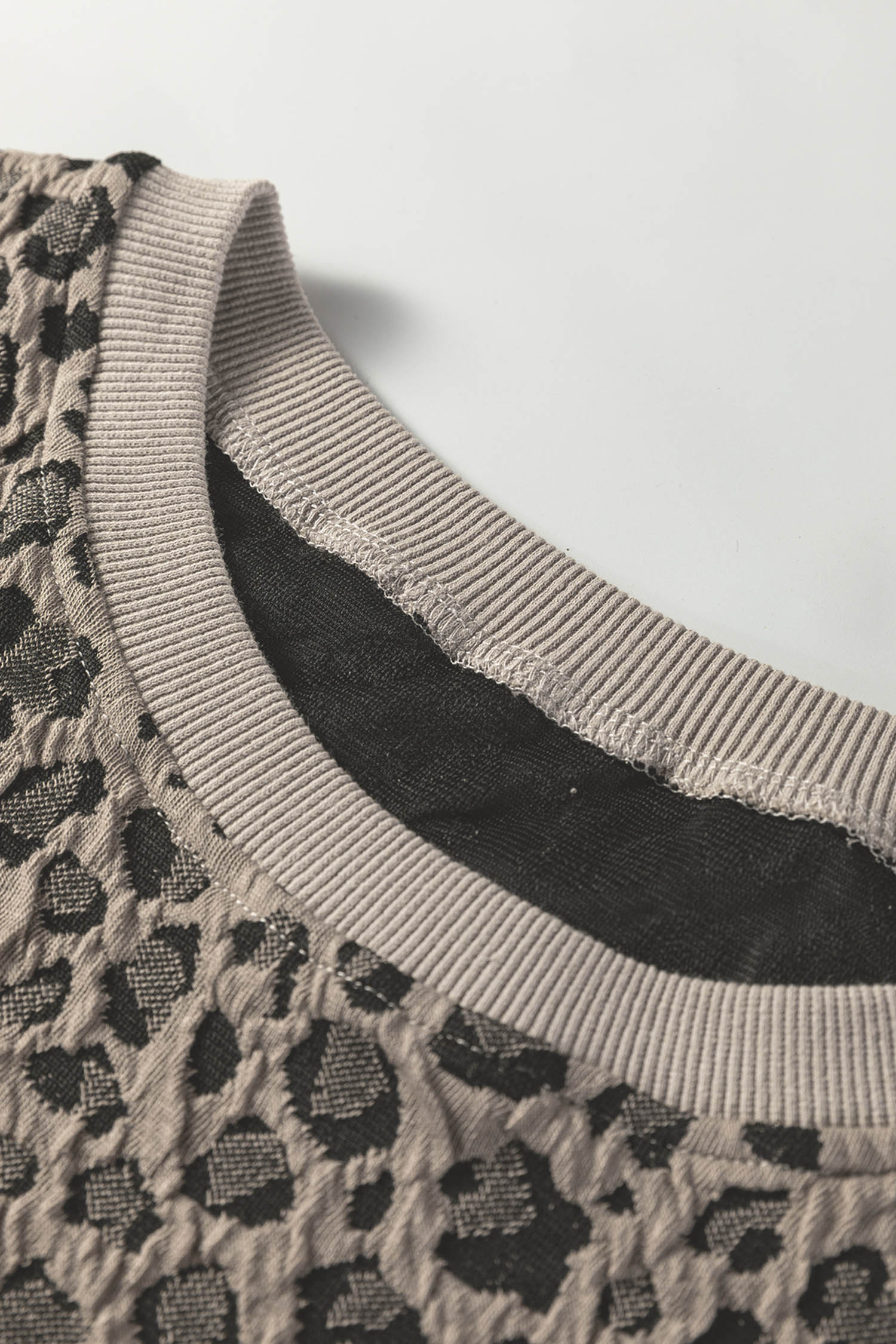 Chic Khaki Textured Leopard Print Crew Neck Top – Stylish Short Sleeve Tee for Women - Detail View 8 Chic Khaki Textured Leopard Print Crew Neck Top – Stylish Short Sleeve Tee for Women - Detail View 8