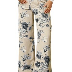 Women's Retro Floral Print Wide Leg Jeans – High Waist Loose Denim Pants for Daily Wear - Main View