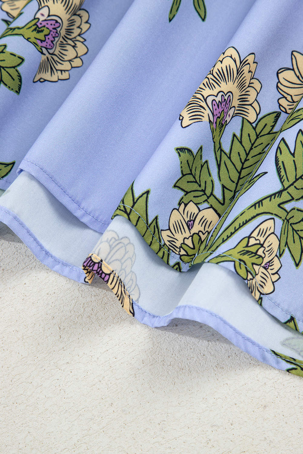Elegant Sky Blue V Neck Blouse with Floral Print and Long Sleeves for Daily Wear - Detail View 10 Elegant Sky Blue V Neck Blouse with Floral Print and Long Sleeves for Daily Wear - Detail View 10